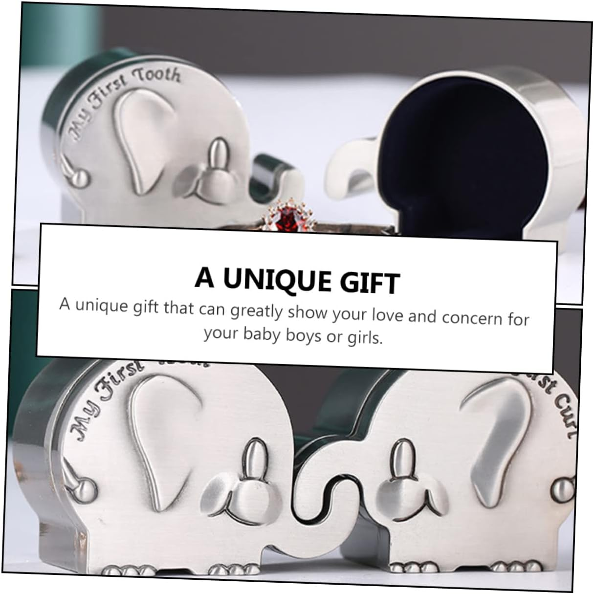 1Pair Lovely Elephant Shape My First Tooth and Curl Keepsake Box for Newborns Durable Tooth Saver Box for Long Term Storage of Precious Memories image number 3