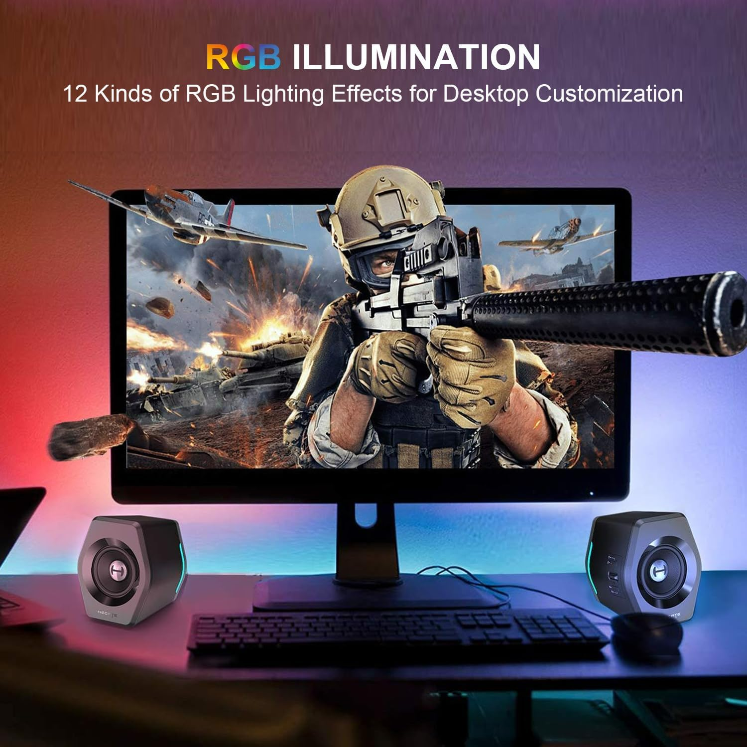 Edifier G2000 32W Computer Speaker, PC Gaming Speaker for Desktop with Subout Port, Hi-Fi Sound, EQ Mode, Bluetooth 5.1, USB, 3.5Mm Aux Inputs, RGB Lights - Black - Black image number 2