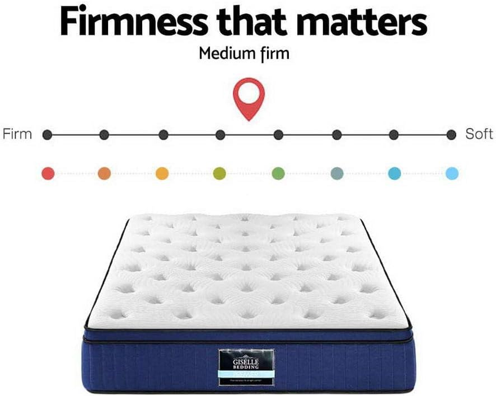 Giselle Bedding Double Mattress Bed Mattresses Cool Gel Memory Foam 34Cm Thickness, with 7-Zone Pocket Spring System and Breathable Euro Top, 5Yrs Warranty, Medium Firm, White + Blue Vacuum Packed image number 3
