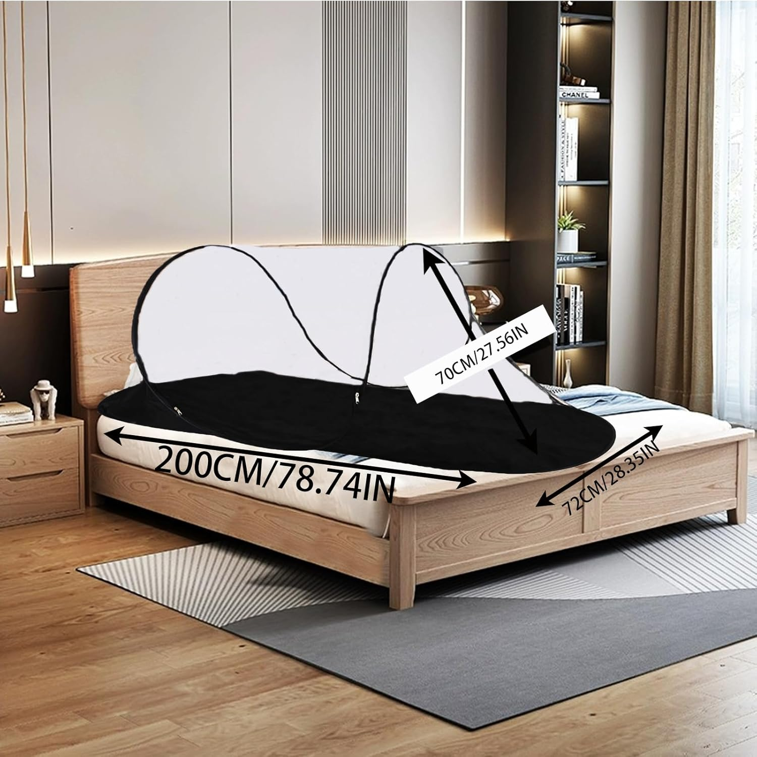 CMINGJ Large Pop up Mosquito Tent, Portable Foldable Mosquito Net with Bottom for Bed Camping Travel Patio, Mosquito Net Suitable for Outdoor Indoor (78 * 28 * 27Inch) (Black Bottom) - Black Bottom image number 5