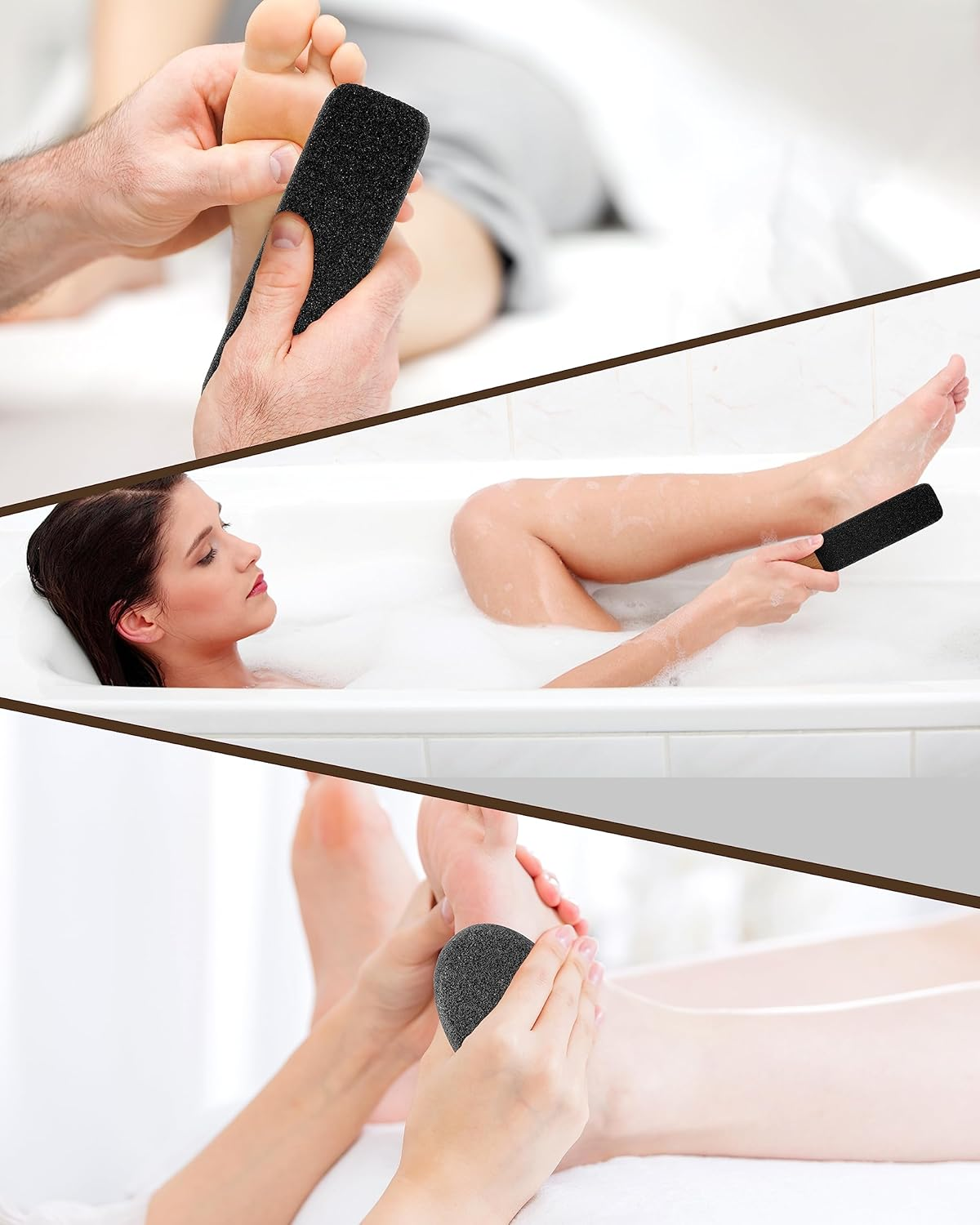 Pumice Stone Foot File, 3Pcs Set Callus Remover for Feet with Wooden Handle, Pedicure Foot Scrubber to Remove Dead Skin, Dry, Rough, Corns Skin Scraper image number 5