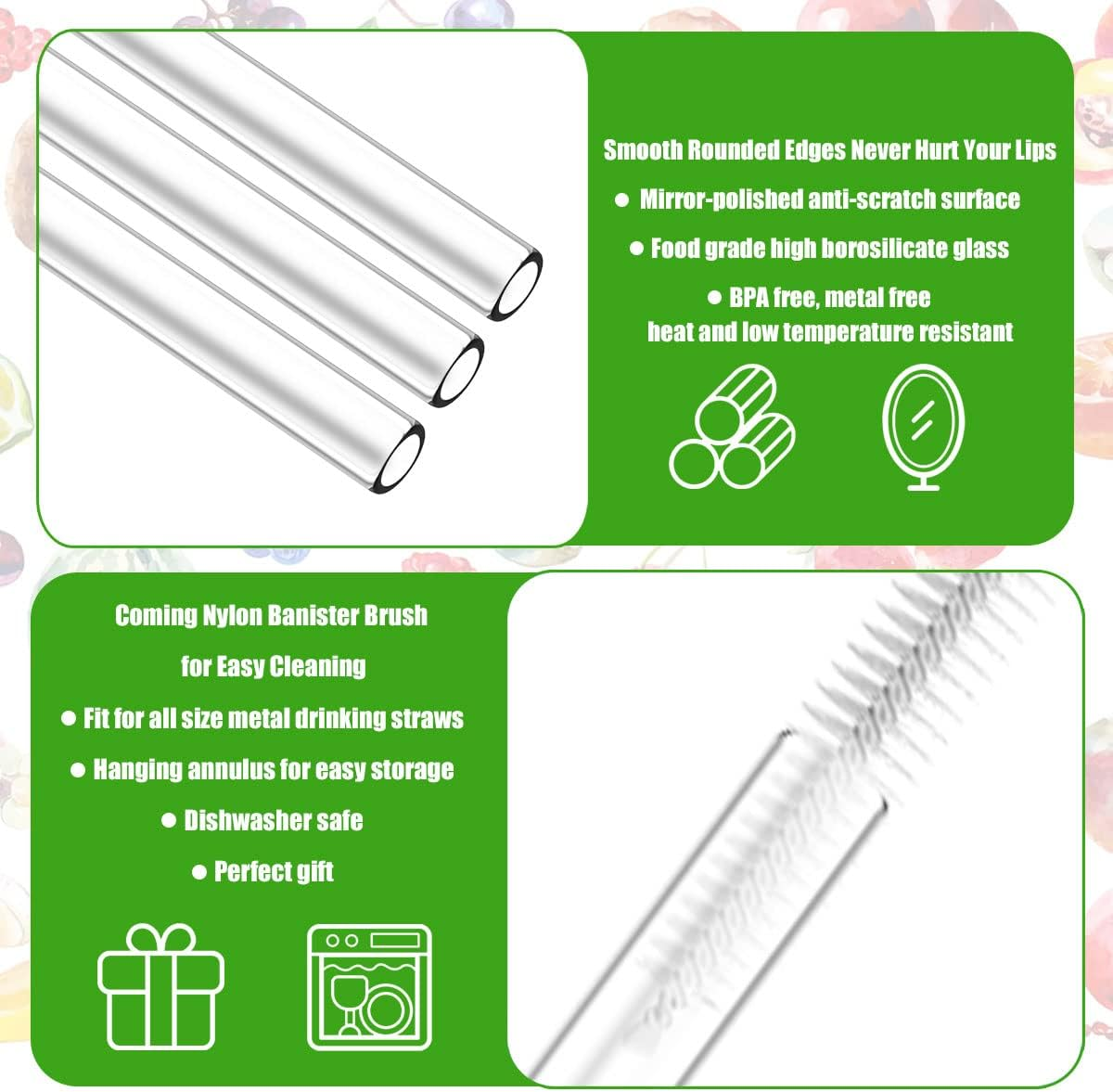 6Pcs Reusable Drinking Straws Clear Glass Drinking Staws with Cleaning Brush Cute Flower Heart Straws for Smoothies Tea Juice Milkshakes (Turtle) - Flower image number 5