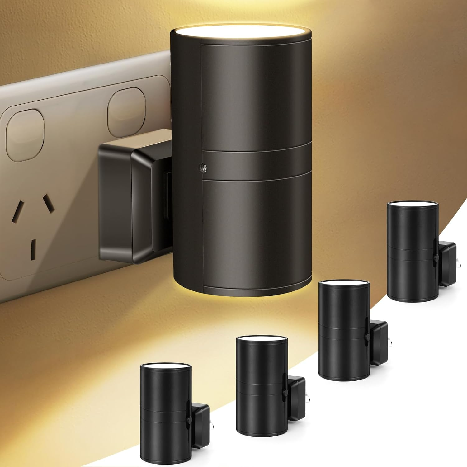 Plug in Night Light 4 Pack, LED Night Lights with Auto Dusk to Dawn Sensor, 3000K Warm White Dimmable LED Night Lamp for Kids, Sensor Nightlight for Bedroom, Baby Room, Kitchen, Bathroom, Stair