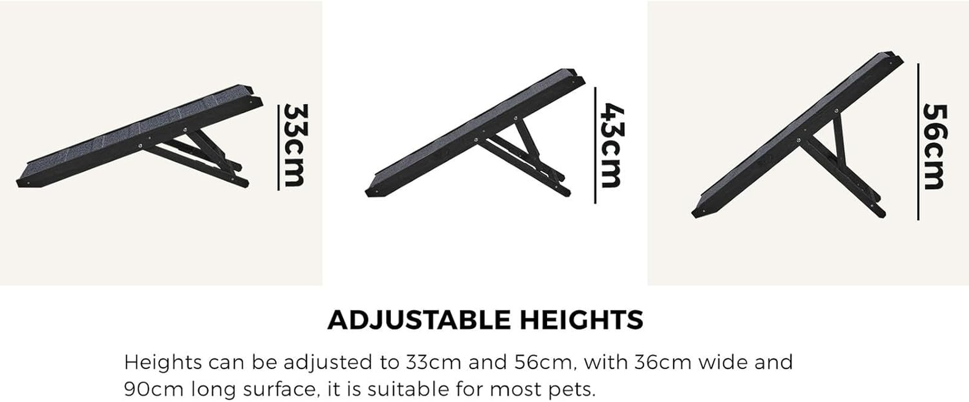 Foldable Dog Ramp, Dogs Stairs with anti Slide Surface, 3 Adjustable Height (33-56Cm), No Assembly Required, Wooden Pet Ramp for Senior Dogs, Cats, Bed Sofa Car, 90X36Cm, Black image number 7