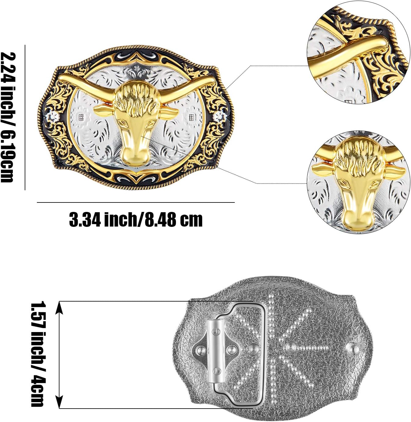 WILLBOND 2 Pieces Longhorn Bull Eagle Letter J Belt Buckle Cowboy Belt Buckle Western Rodeo Bull Buckle for Men image number 6