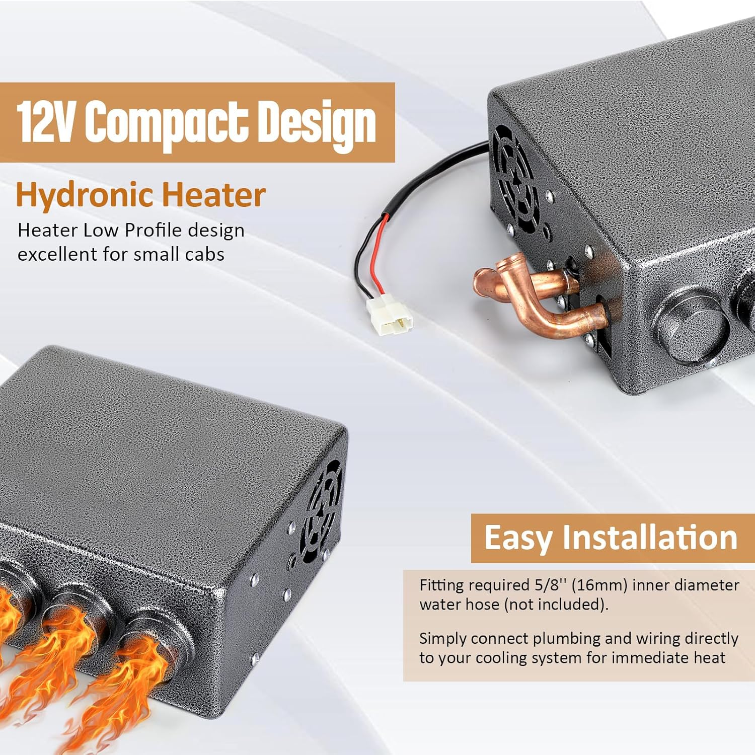 Therwen 12V Universal Car Auxiliary Heater Underdash Compact Heater Kit Winter Automotive Air Conditioner for SUV Utv Camper Defrosting & Heating(4 Ports)