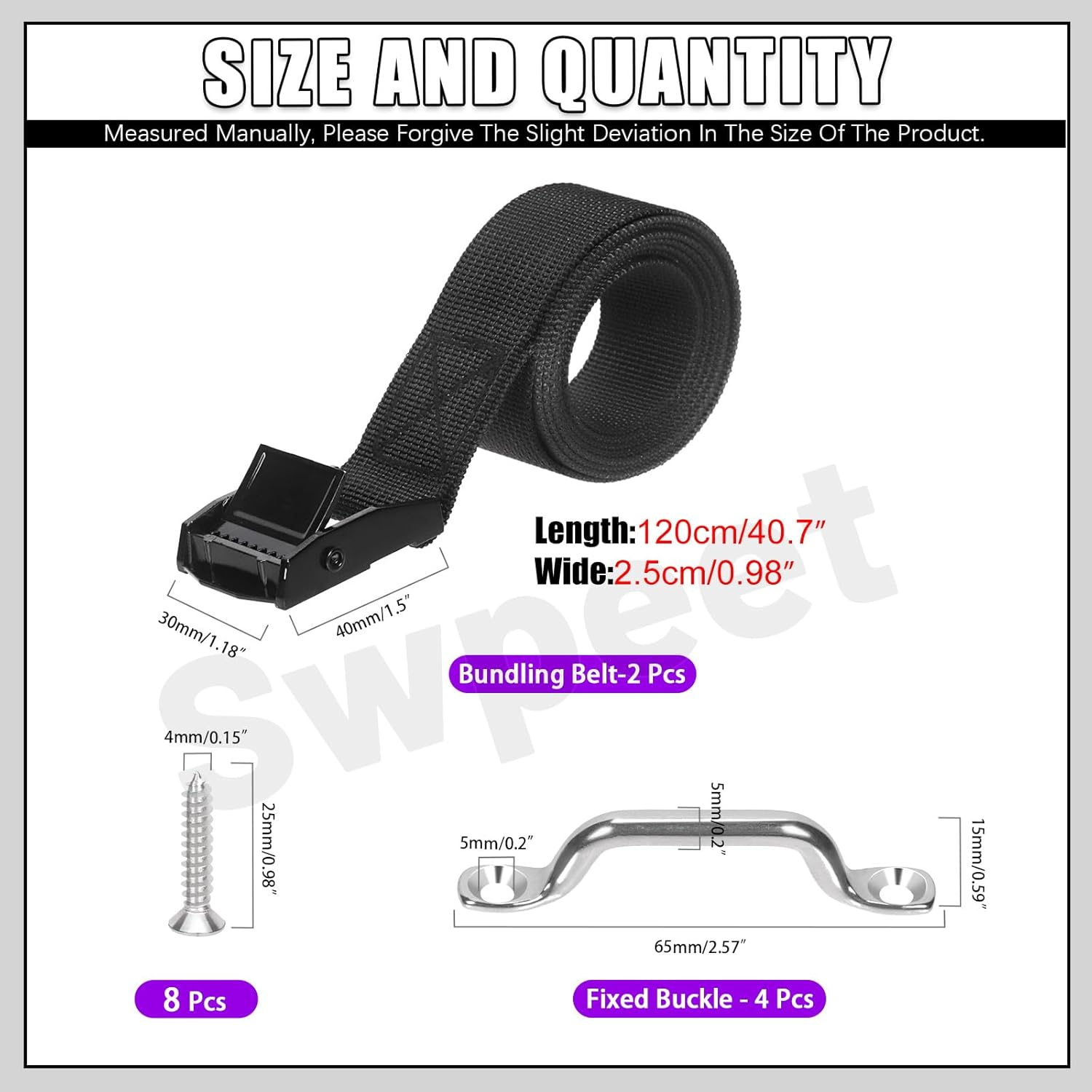 Swpeet 2 Sets 1" &times;48" Nylon Tie down Strap with Stainless Steel Cam Buckle, Ideal for Truck, Trailer, Watercraft Cargo