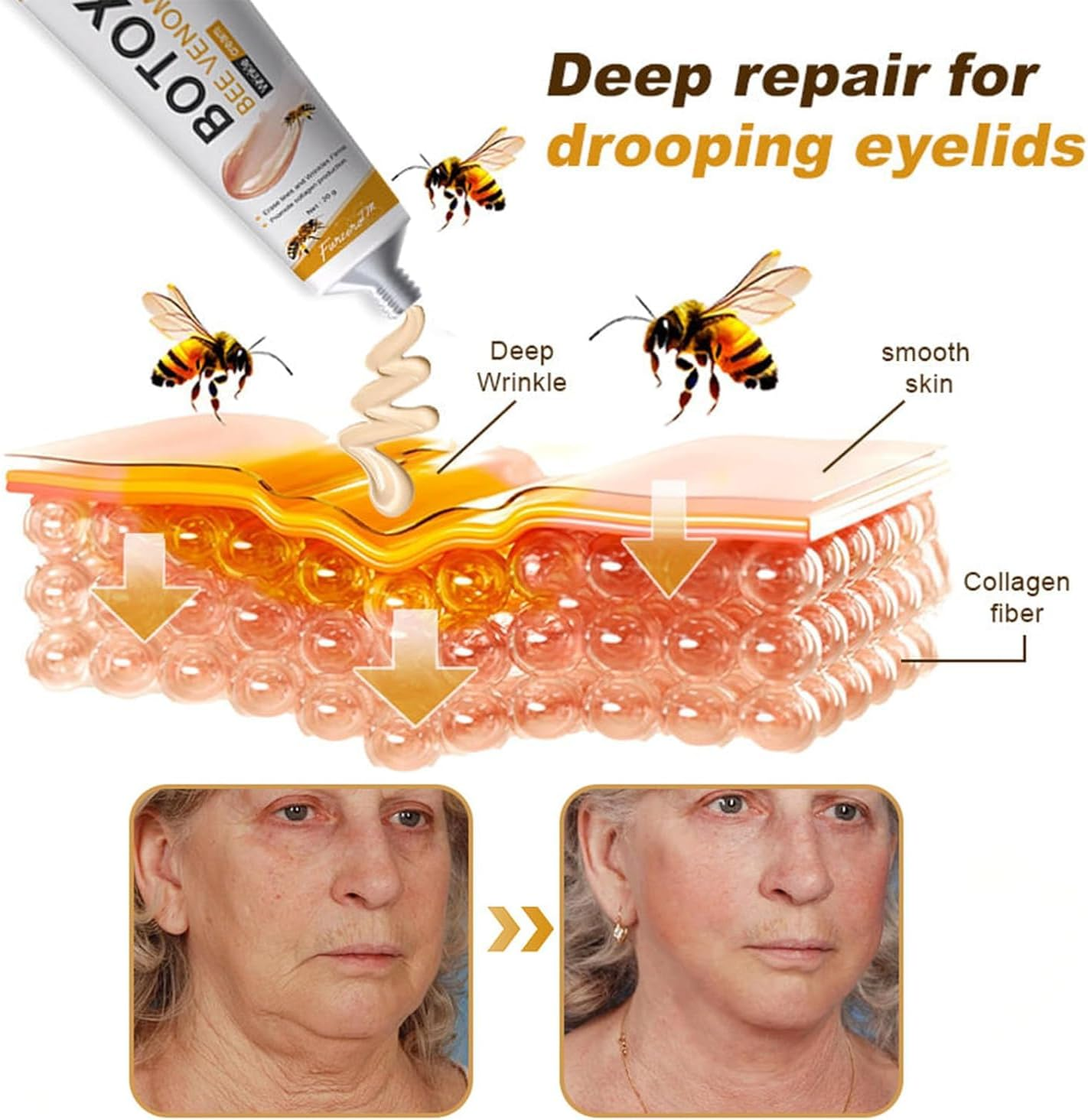 2PCS Bee Venom Cream - Wrinkle Removal & Firming, Moisturizing, Lifting & Recovery - All Skin Types - Anti-Aging Bee Venom Cream、Face Cream Moisturiser image number 4