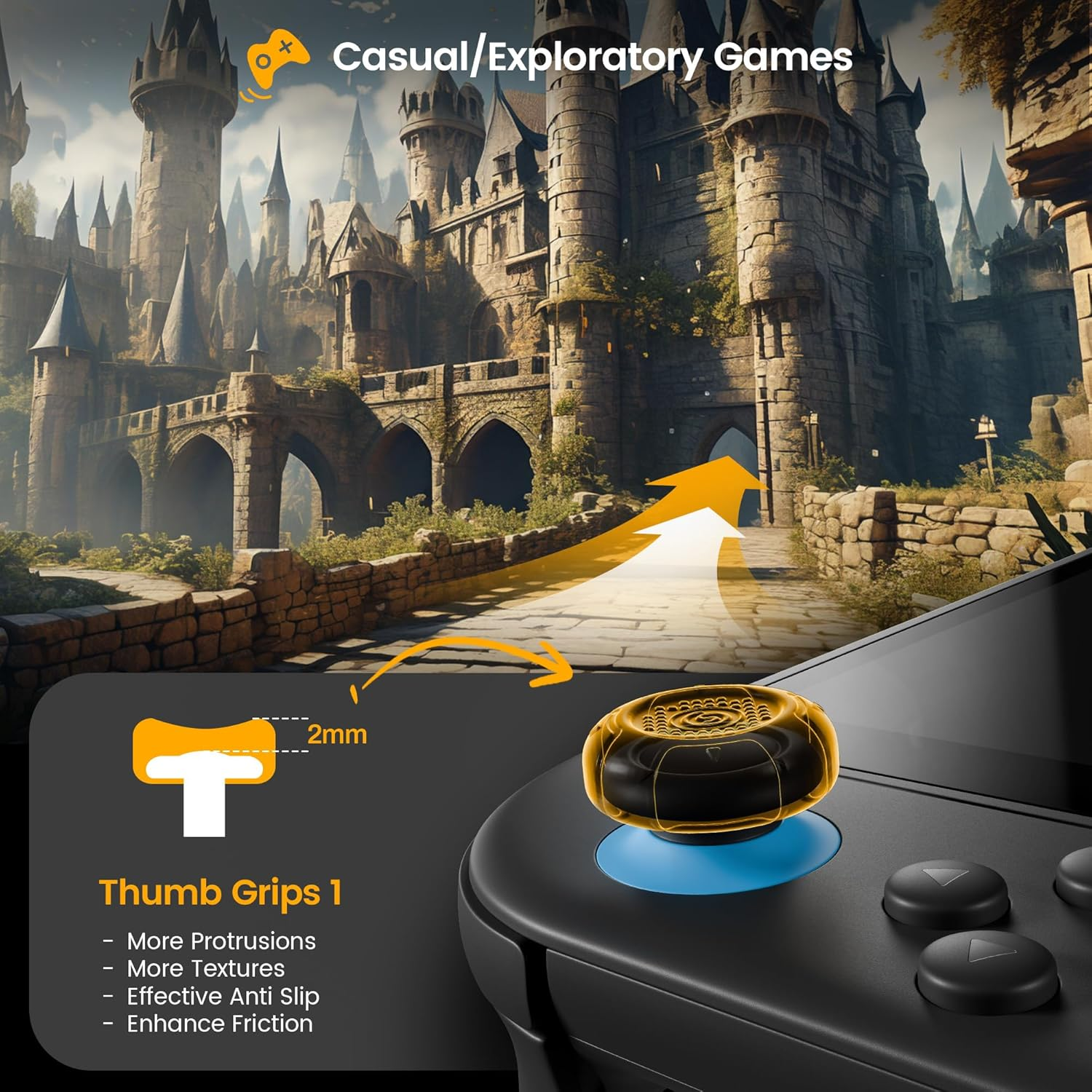 Geekshare G.S.Tac Edge Switch 2 Silicone Thumb Grip Caps Set, Anti-Slip Joystick Cover Caps Compatible with Switch 2025, 3 Pairs / 6 Pcs - Black image number 1