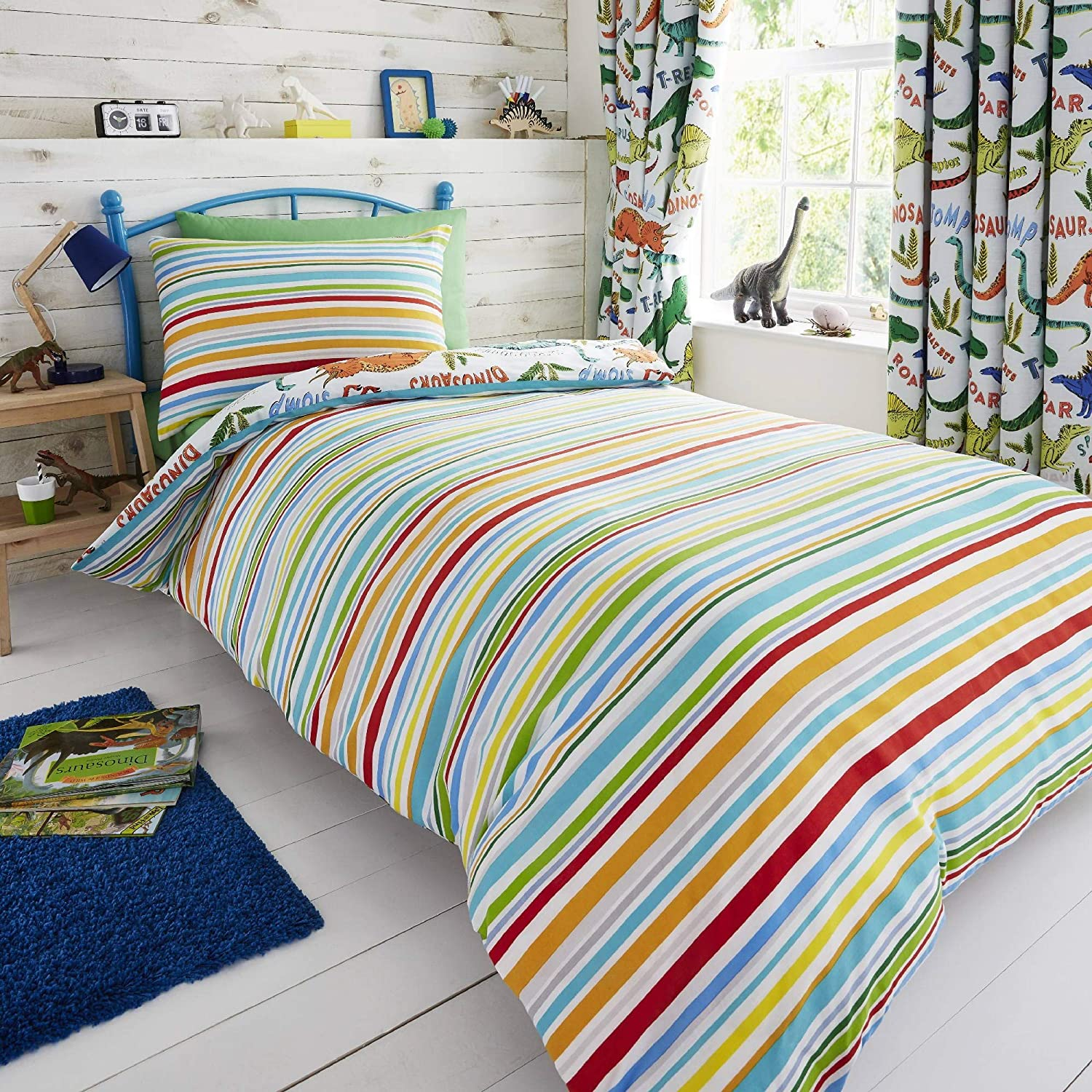 Childrens Boys Girls Dinosaur Park Jurassic T-Rex Dino Green Reversible UK Double/Au Full Bedding Duvet Cover Set image number 4