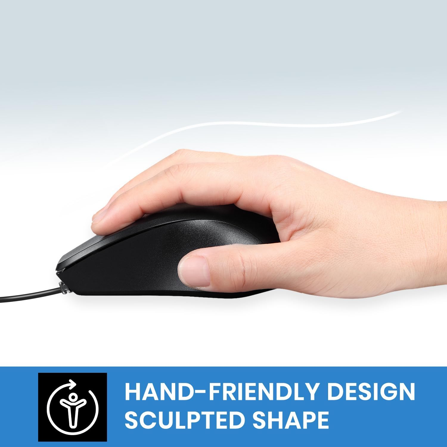 Perixx PERIMICE-221C USB Type C Wired Ergonomic Mouse - 4.9 Ft Cable - Optical 1200 DPI Design - Black image number 4