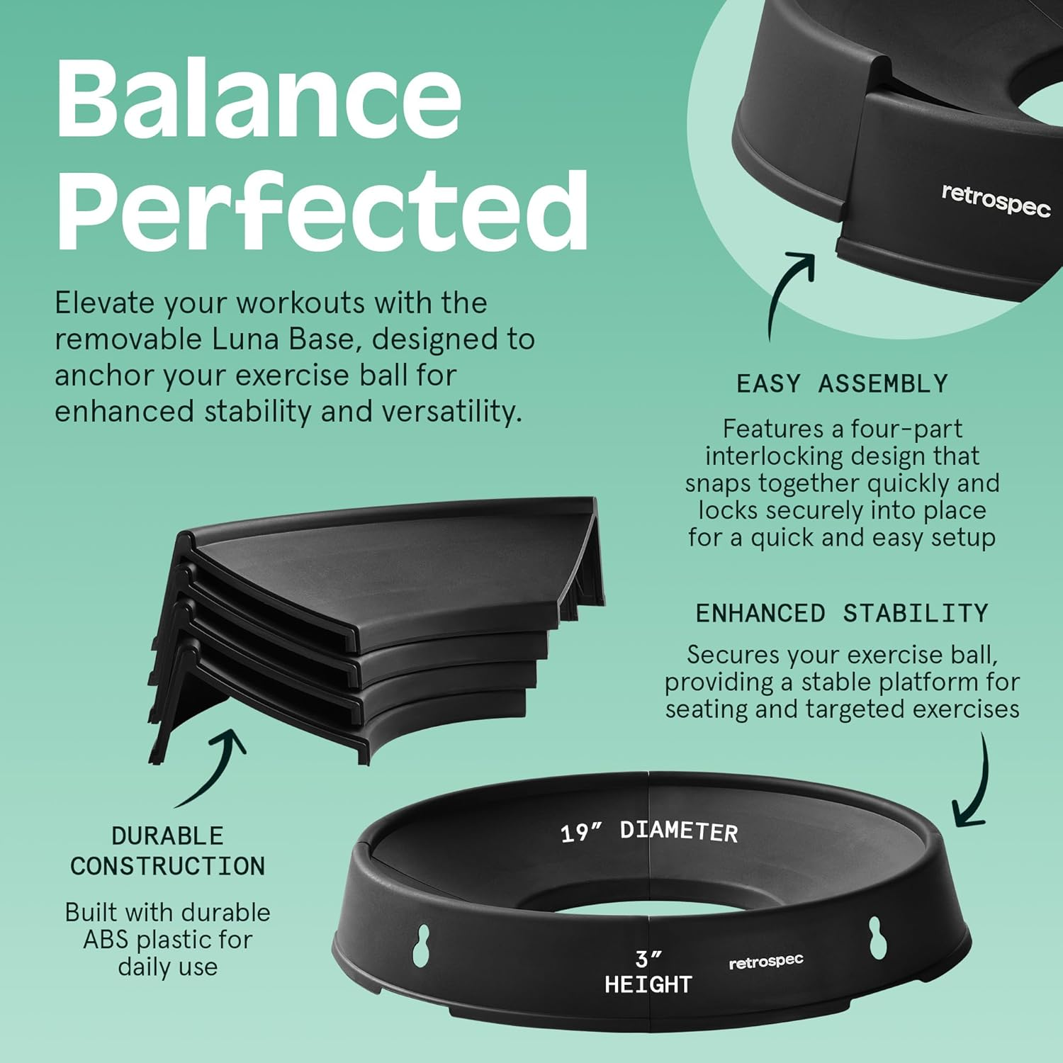 Retrospec Luna Exercise Ball, Base & Pump/Ball & Pump with Anti-Burst Material - Fitness Gym Swiss Ball - Perfect for Balance, Stability, Yoga, Pilates, Pregnancy & Birthing image number 4