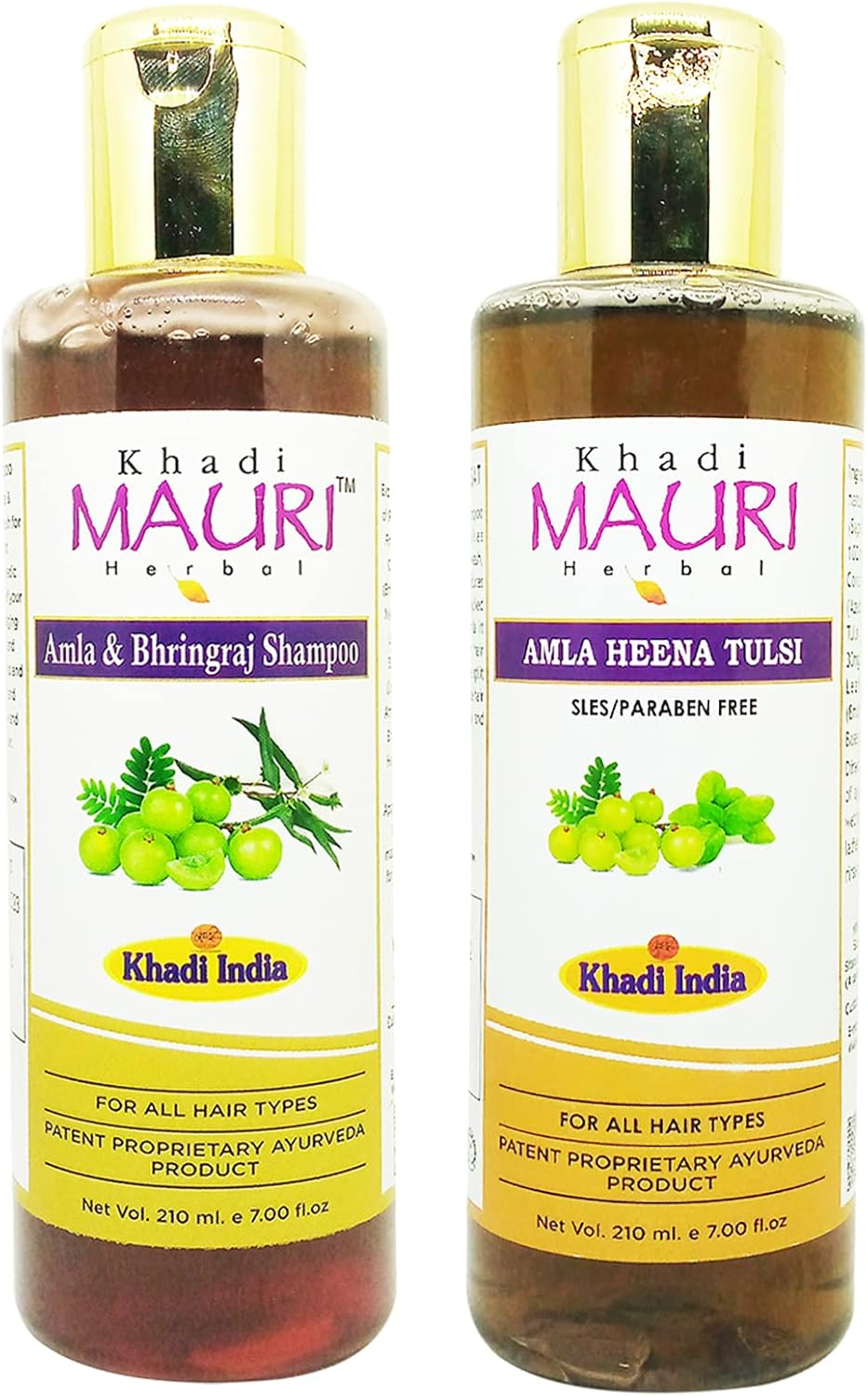 Khadi Mauri Amla Bhringraj & Amla Henna Tulsi (Sls) Shampoo - Pack of 2 (420 Ml)