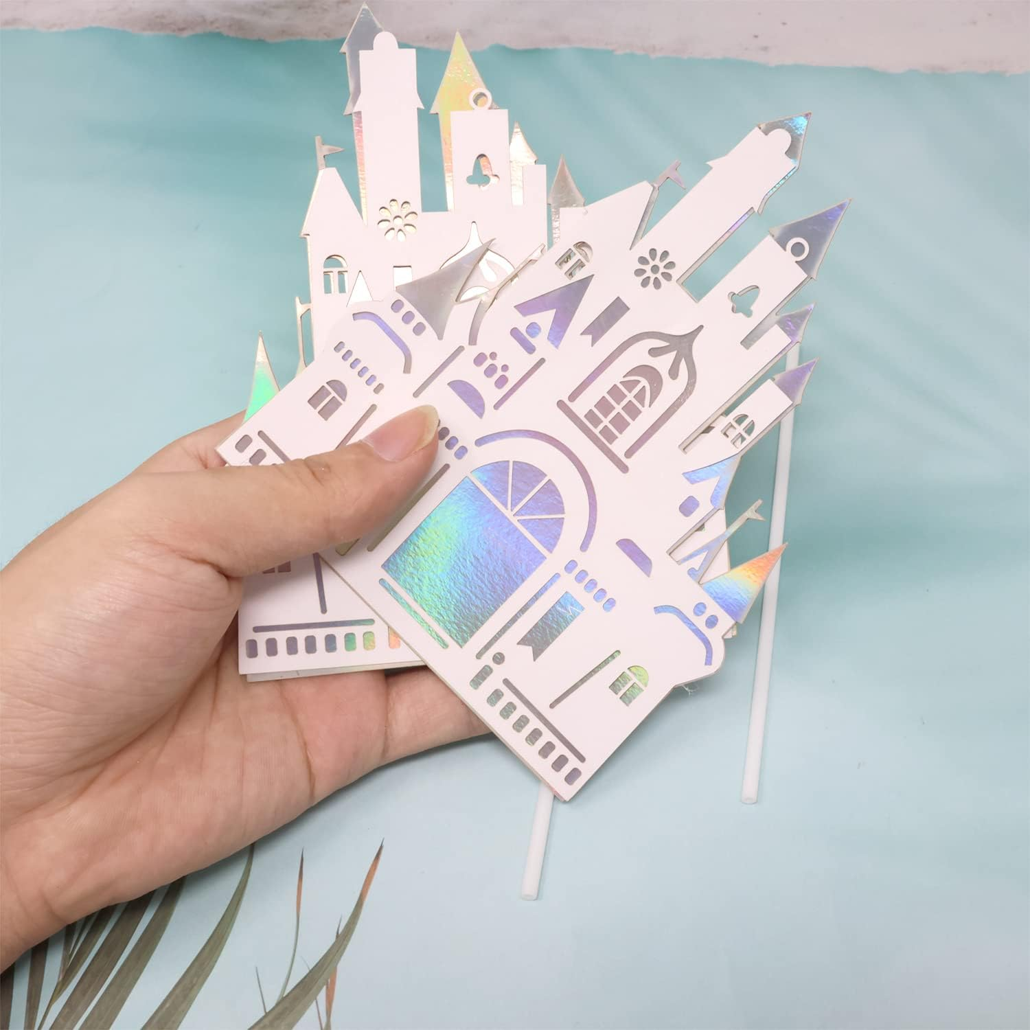 Honbay 10PCS Double Layer Paper Castle Cake Toppers Birthday Party Decoration for Anniversary Wedding Birthday Prince Theme Party