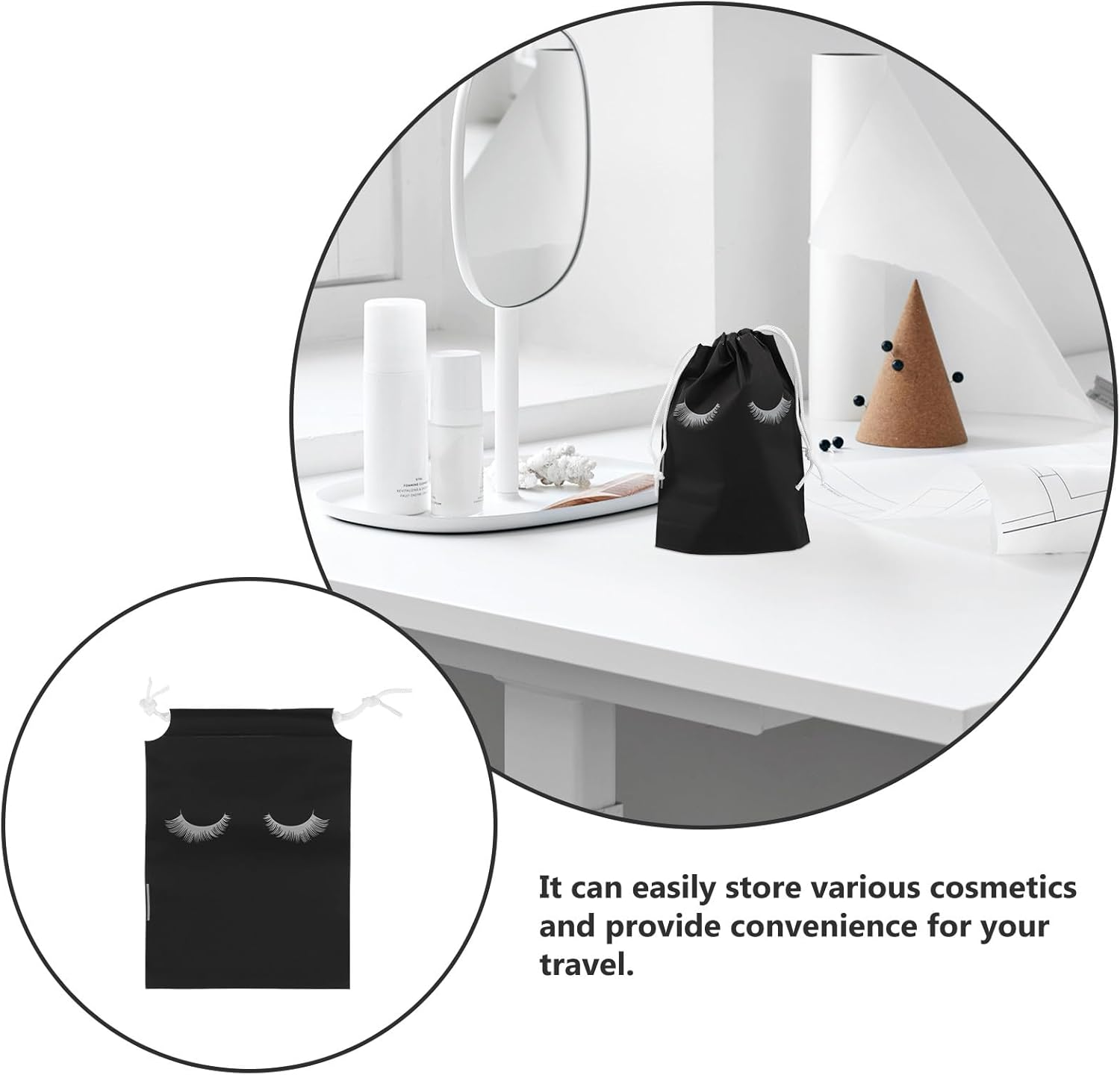 Generic 50Pcs Drawstring Cosmetic Pouch Eyelash Aftercare Bags Small Matte Black Makeup Storage Bags Travel Facial Care Packaging Pouch for Women And image number 5