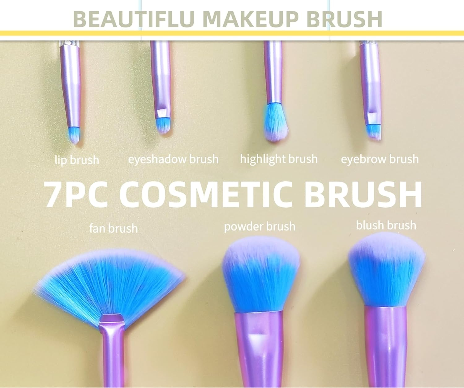 Makeup Brushes with Eyeshadow Brushes 7Pcs Professional Face Makeup Brush,Colorful Bronzer Power Fan Highlight Eyeshadow Eye Blender Eyebrow Brushes image number 5