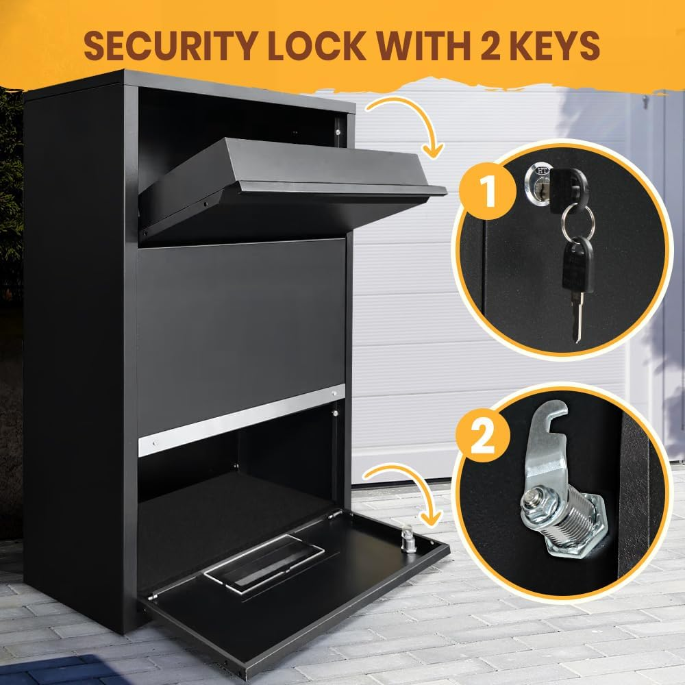 Groverdi Parcel Box Post Letter Box Package Mailbox Security Lock Storage All Black image number 2