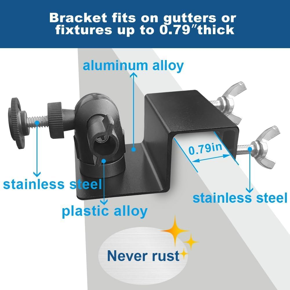 Gutter Mount for Camera/Solar Panel, Rustless Gutter Brackets Aluminum Alloy ABS Weatherproof Power Supply Mount Solar Panel Versions Compatible with Arlo Hd/Light/Utra/Pro 2/ Pro (Black) - Black image number 5
