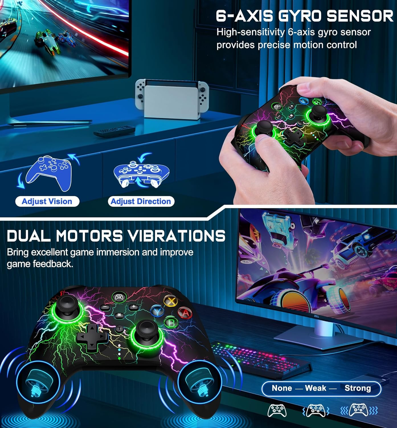 Wireless Switch Pro Controller for Nintendo Switch Controller/Lite/Oled, Cool RGB Wired PC Game Joysticks-Wireless Ios/Android Remote with LED Light/Programmable Nintendo Switch Accessories image number 4