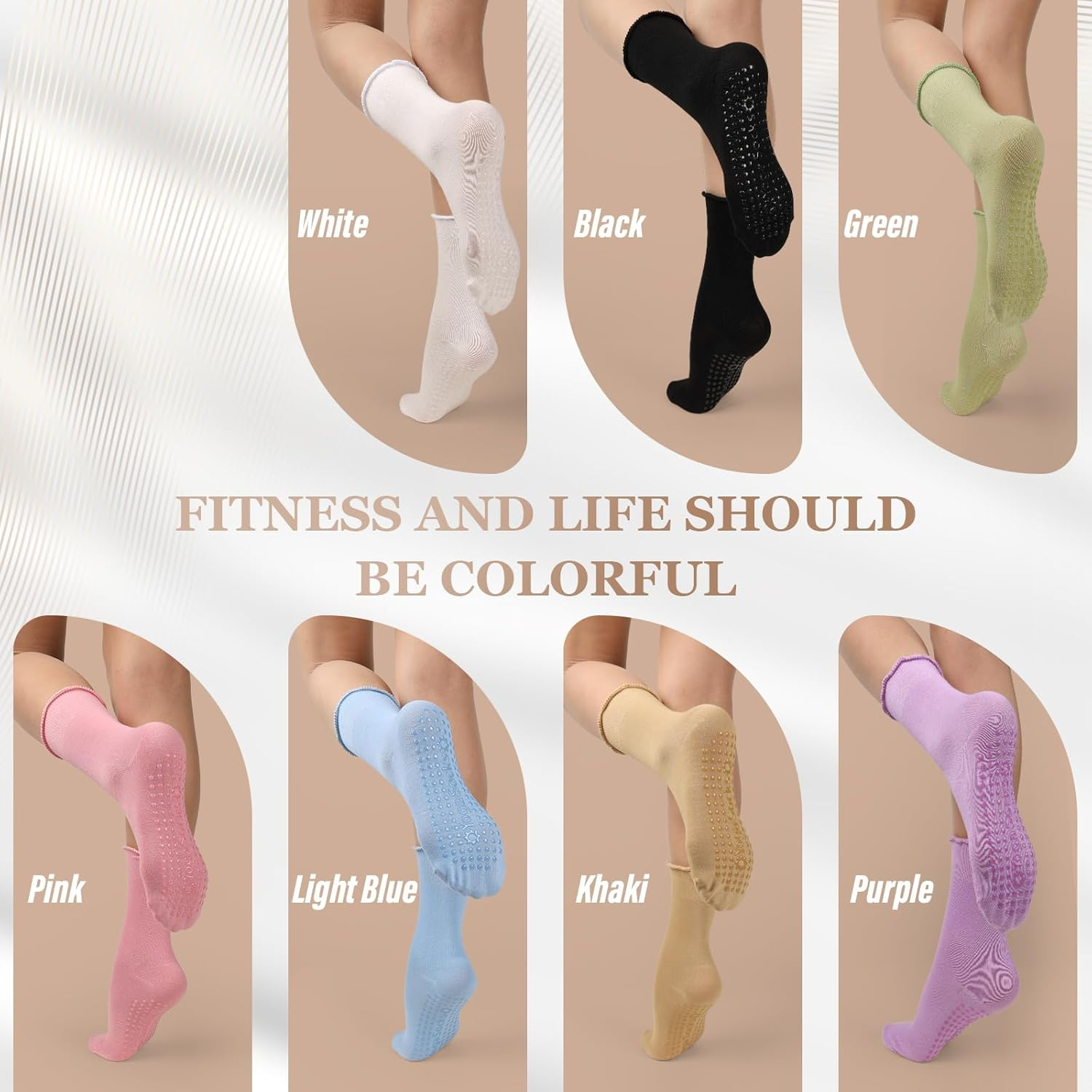 Fiohiros Pilates Yoga Socks with Grips for Women,Elegant Ruffle Frilly Pilates Socks,Non Slip Socks for Sport Ballet Dance - 4, 4 White image number 6