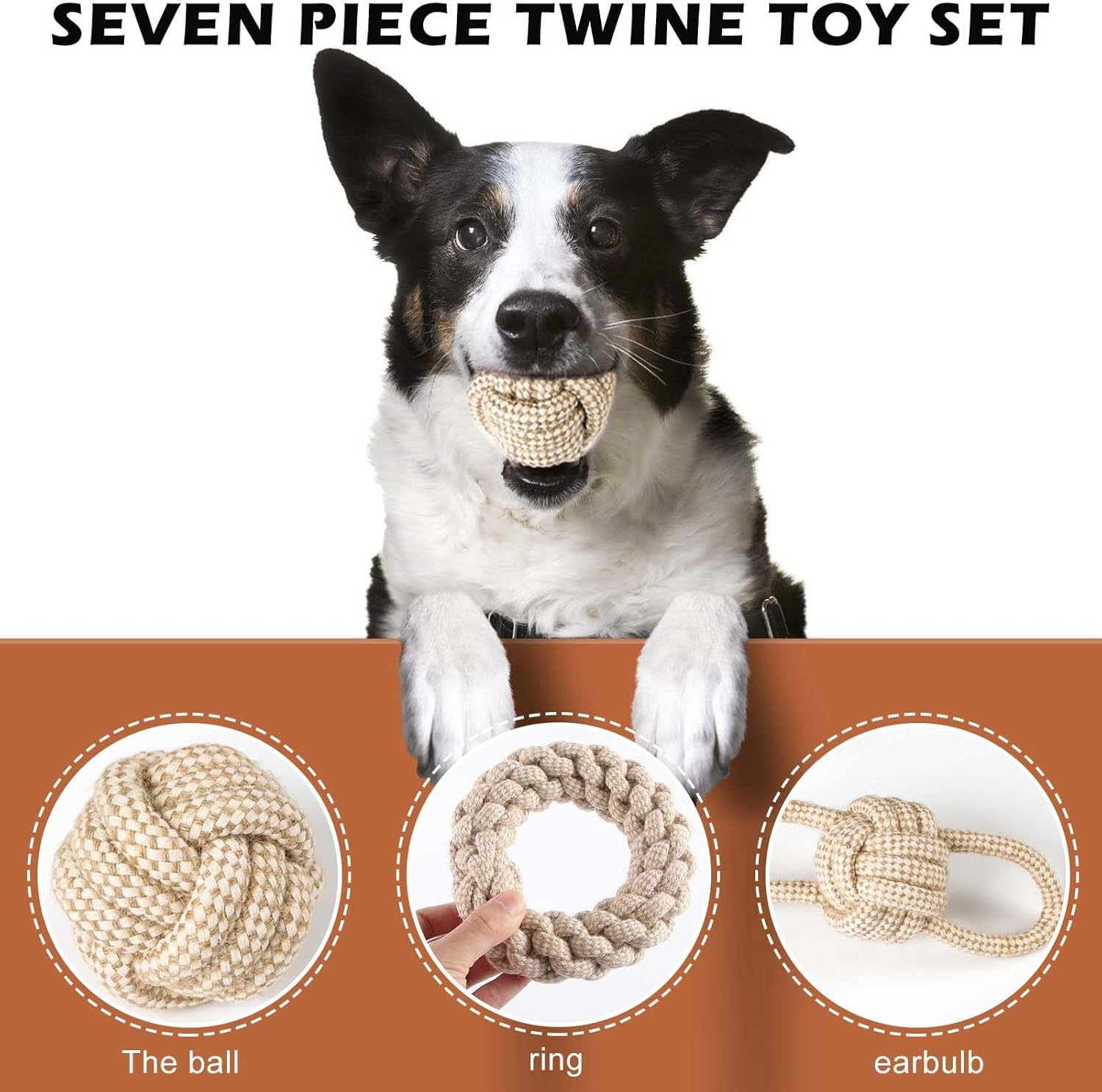 5-Piece Chew Dog Toy Set, Interactive Chew Toy Made of Natural Cotton, Dog Toy Rope with Knot Ball, for Small, Medium, Large Puppies, Cats, Pets, Dental Care, Beige Linen