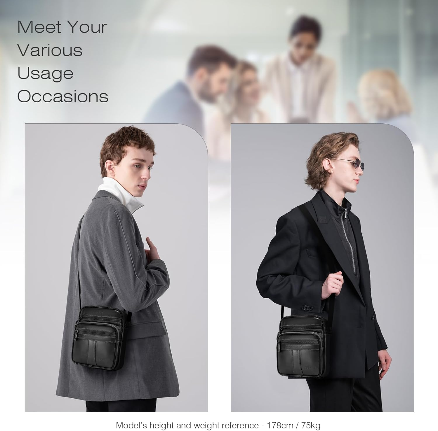 SPAHER Man Bag Small Shoulder Bag for Men Crossbody Leather Bags for Men Leather Handbag Shoulder Bag Business Messenger Backpack Crossbody Casual Sling Travelling Bag Mens Gift - A001 Black image number 3