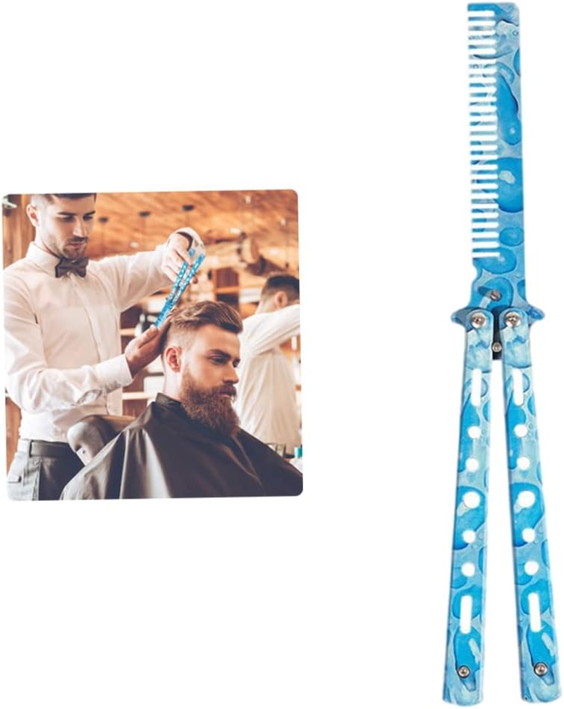 Butterfly Knife Comb,Stainless Steel Comb Trainer Unsharpened Slice Butterfly Training Comb for Beginner Aqua Blue
