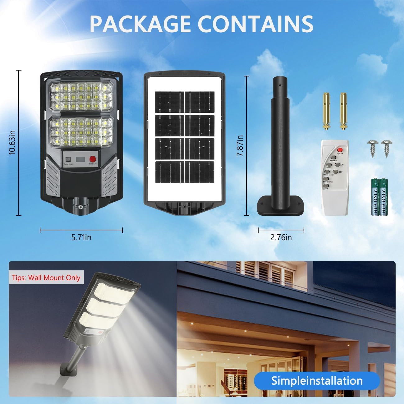 Solar Street Lights Outdoor, 7000K Solar outside Light, LED Dusk to Dawn Solar Flood Waterproof Lighting with Motion Sensor and Remote Control Security Lights for Parking Yard Path image number 2