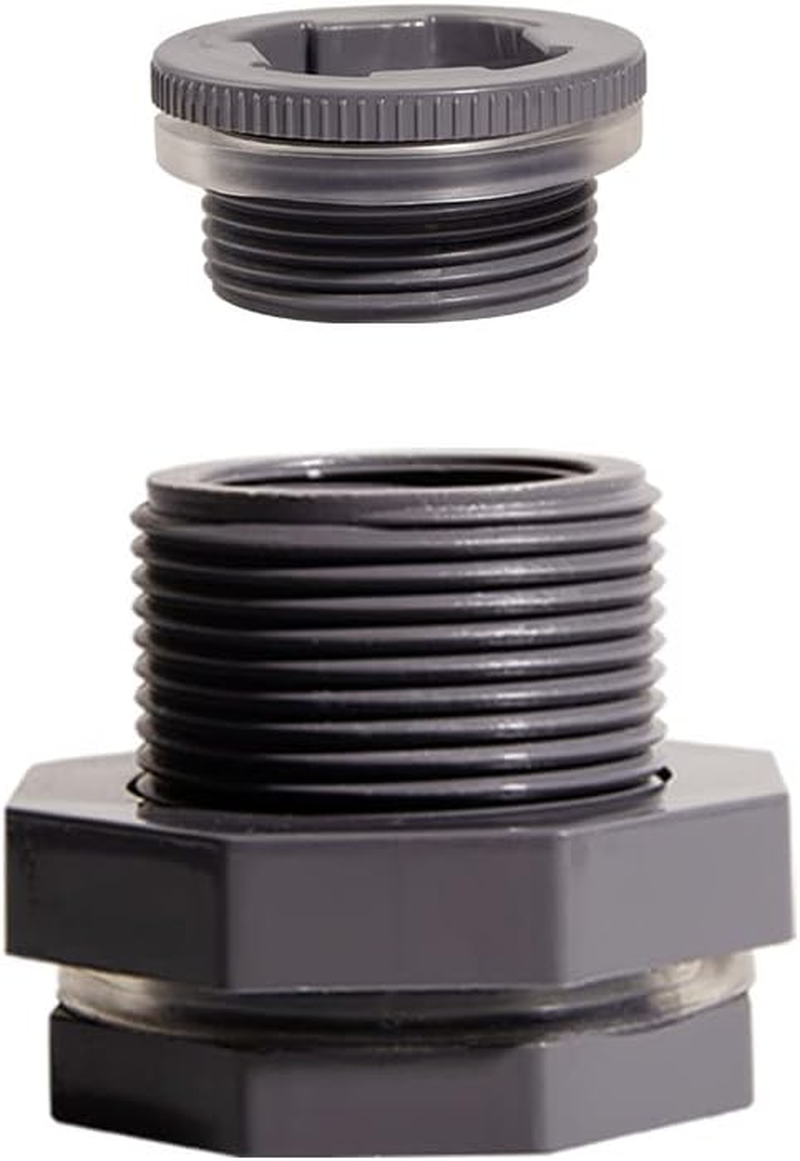 Ququyi 3/4 Inch PVC Bulkhead Water Tank Connector Adapter Fitting with Plugs Thru-Bulk Pipe Fitting for Rain Barrels, Aquariums, Ponds(Set of 1) image number 1