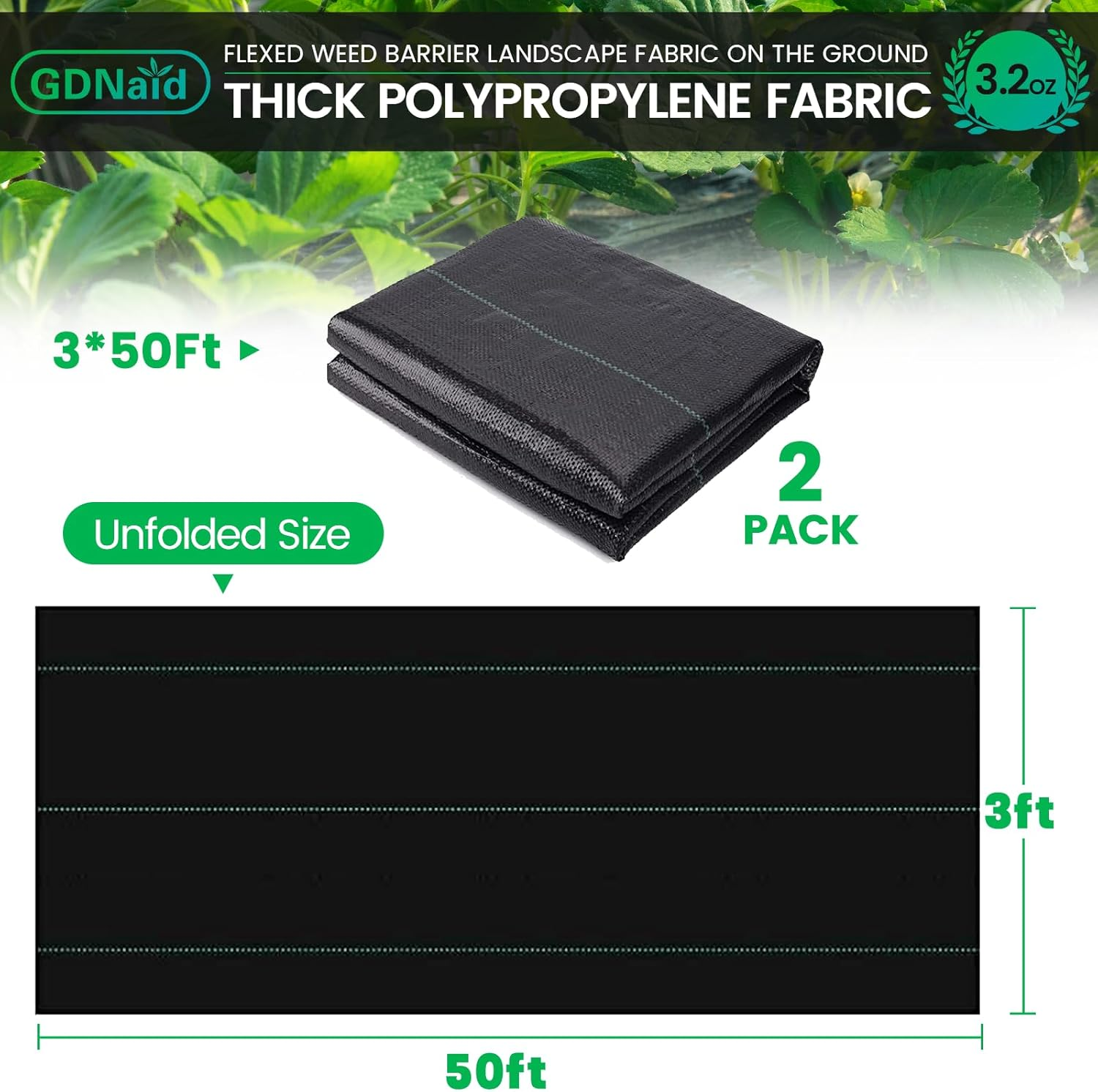 Gdnaid 3Ftx100Ft Weed Barrier Landscape Fabric Heavy Duty, 3.2Oz Weed Barrier Fabric, Easy Setup Woven Garden Landscaping Fabric image number 5