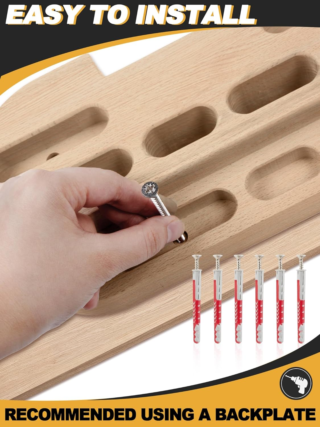 Hangboard for Rock Climbing - Climbing Hangboard Climbing Fingerboard for Bouldering Training - Beechwood Construction - 120Kg Load Capacity image number 3