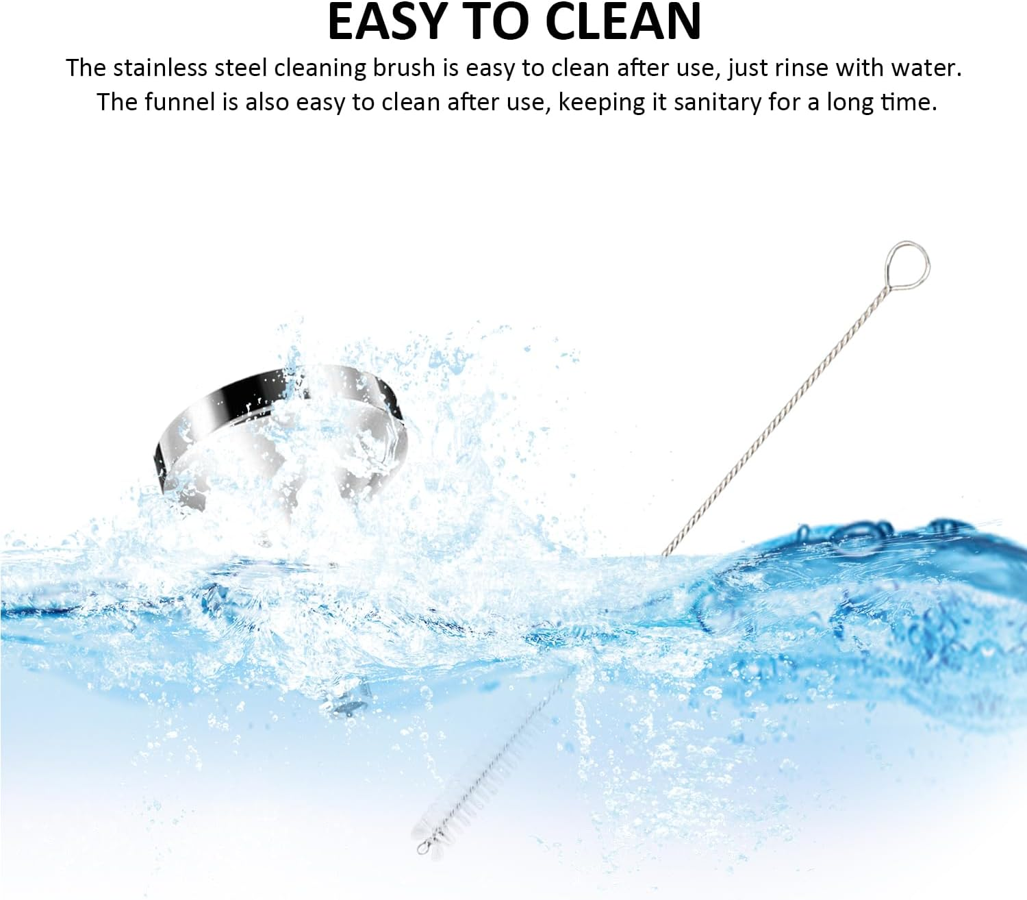 Pack of 3 Metal Funnel and 2 Cleaning Brushes, Mini Funnel, Portable Funnel, Liquid Dispensing Tool, Household Appliances image number 4