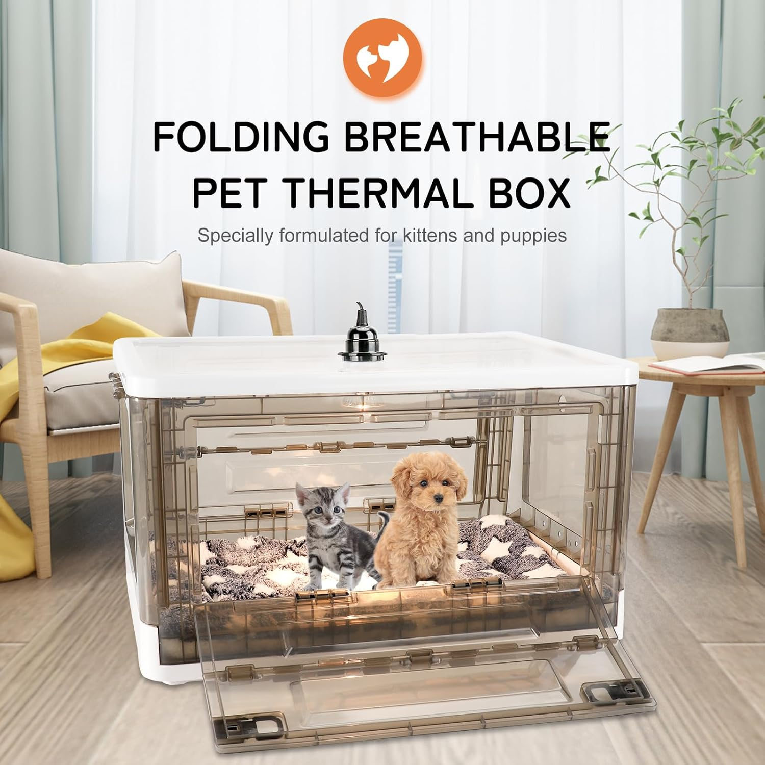 HKDQ Puppy Incubator with Heating - Kitten Incubator for Newborn Puppies and Kittens, Includes Puppy Bed Mat and Pet Feeding Bottle Kit (Medium) image number 1