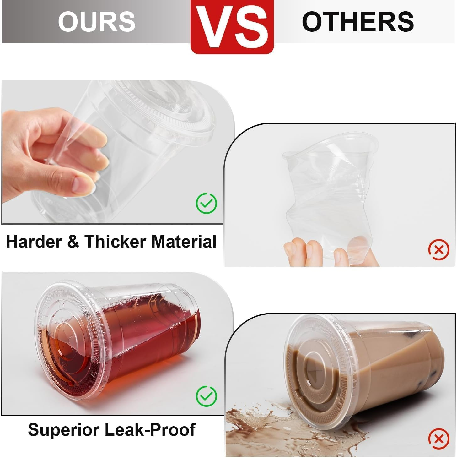 100 Pack 16Oz Reusable Transparent PET Plastic Cups with Lid and Leak Proof Paper, Standard Lidded Drinking Cups for Wedding, Thanksgiving, Christmas and Camping Party image number 1