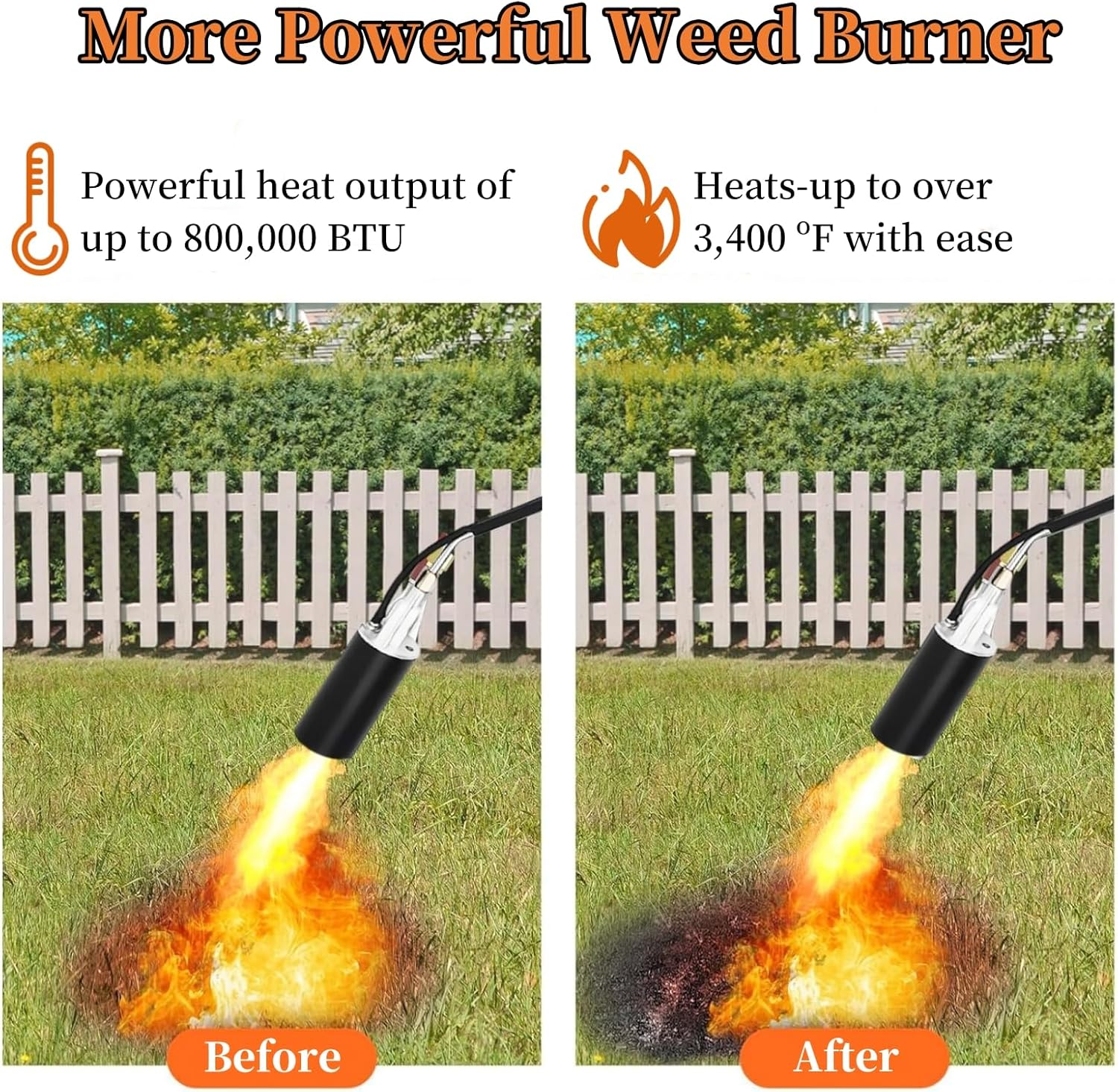 Propane Torch Weed Burner, 800,000 BTU Propane Gas Blow Torch Head Weed Torch with 10FT Hose, Flame Control, Turbo Trigger Push Button Igniter, Flamethrower for Burning Weed Roads Paint Removal image number 1