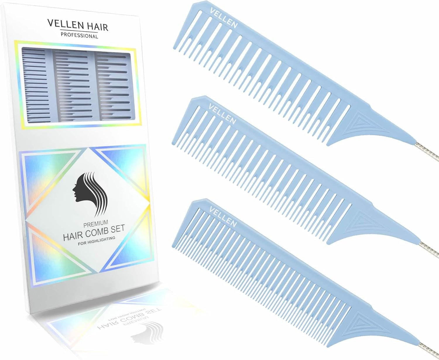 Vellen Hair Ultimate Highlight Comb Set Heat Resistant PEI Material 220&deg;C Heat Resistant Professional Hair Dye Highlight - 3 Sizes