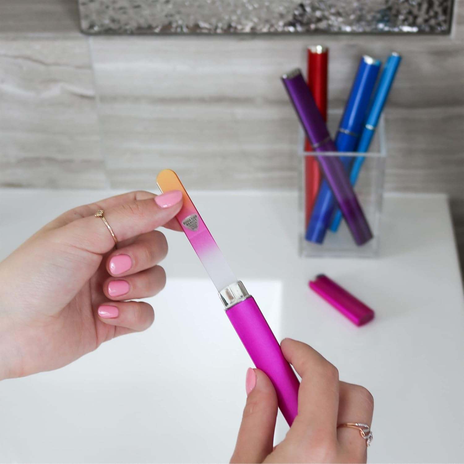 Bona Fide Beauty Glass Nails Files, Professional Manicure Czech Glass Fingernail Files with Cases, Gentle Precision Filing, Leaves Nails Smooth - 5-Piece