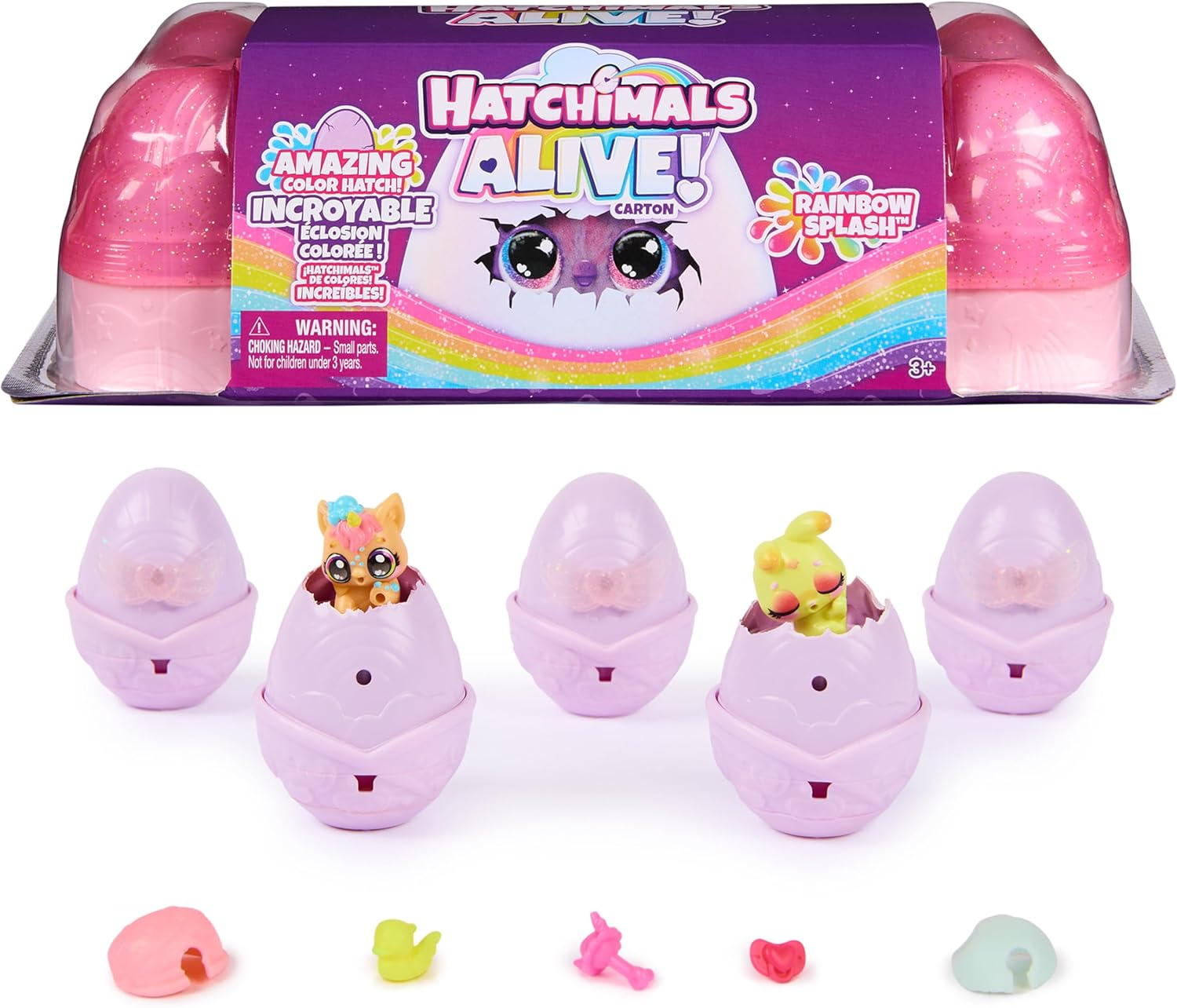 Hatchimals Alive, Rainbow Splash Fizzy Colour Surprise Toy, Hatch Twins or Triplets from Colour-Reveal Egg (Style May Vary), Kids&rsquo; Toys for Girls & Boys