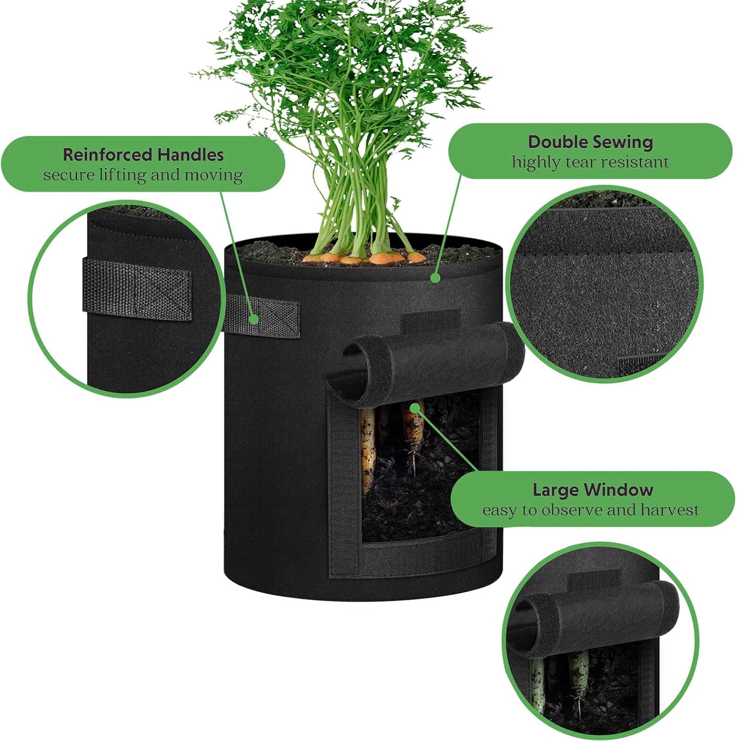 4Pcs Potato Planting Bag with Gusset, Garden Planting Bag with Handle and Harvest Window, Thickened Non-Woven Container for Potatoes, Tomatoes, Carrots, Vegetables, and Fruits image number 2