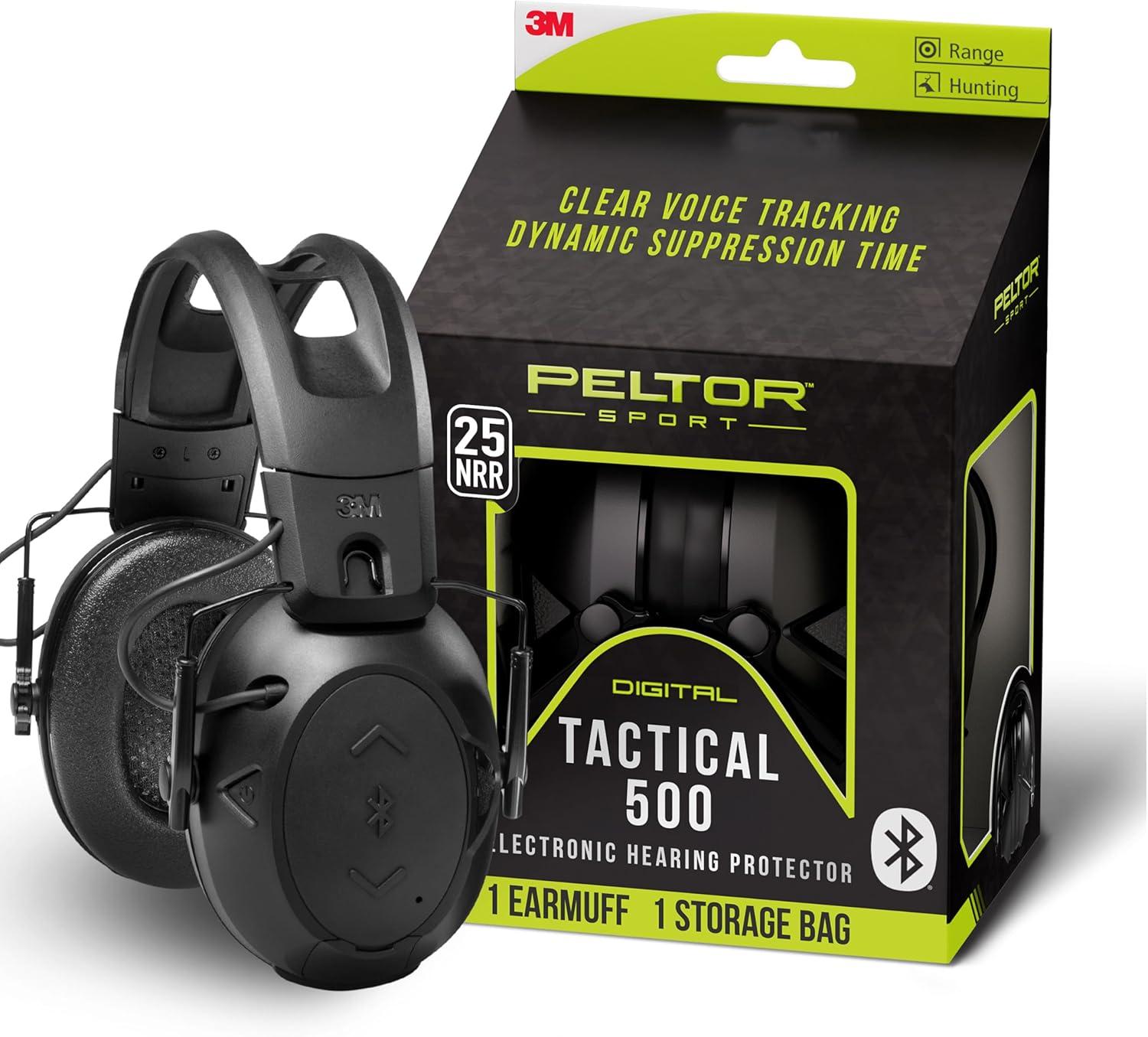 Peltor Sport Tactical 500 Electronic Hearing Protector, Bluetooth Wireless Ear Protection, NRR 26 Db, Ideal for Shooting and Hunting