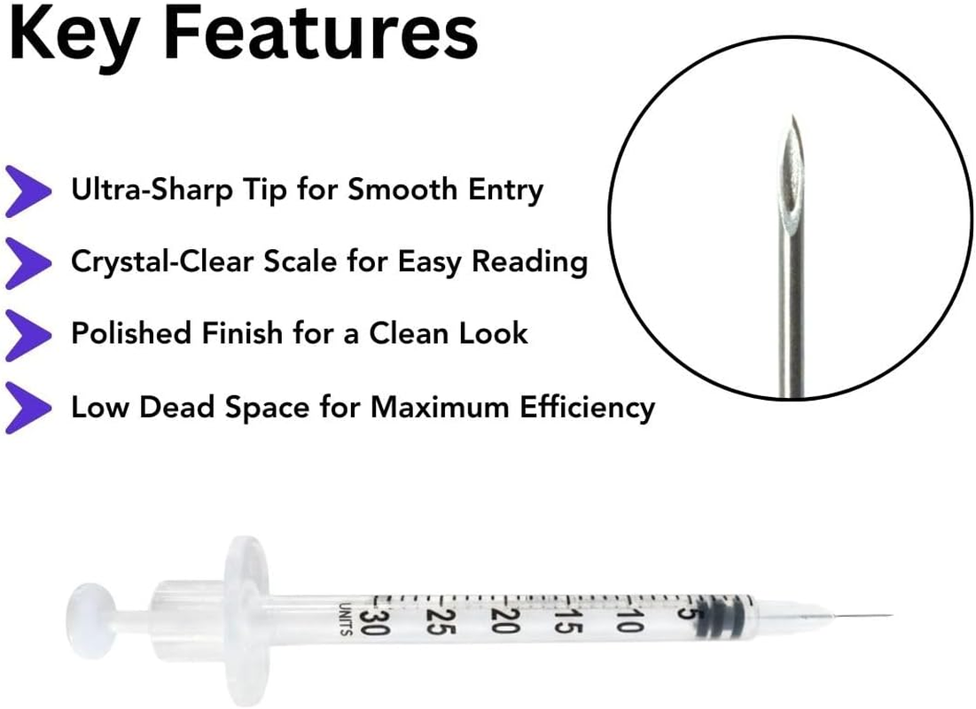0.3Ml/Cc Syringe with 31G X 8Mm Needle, 100 Pcs, Lab Syringes, Plastic Syringes (Individually Wrapped) by Imatec image number 3