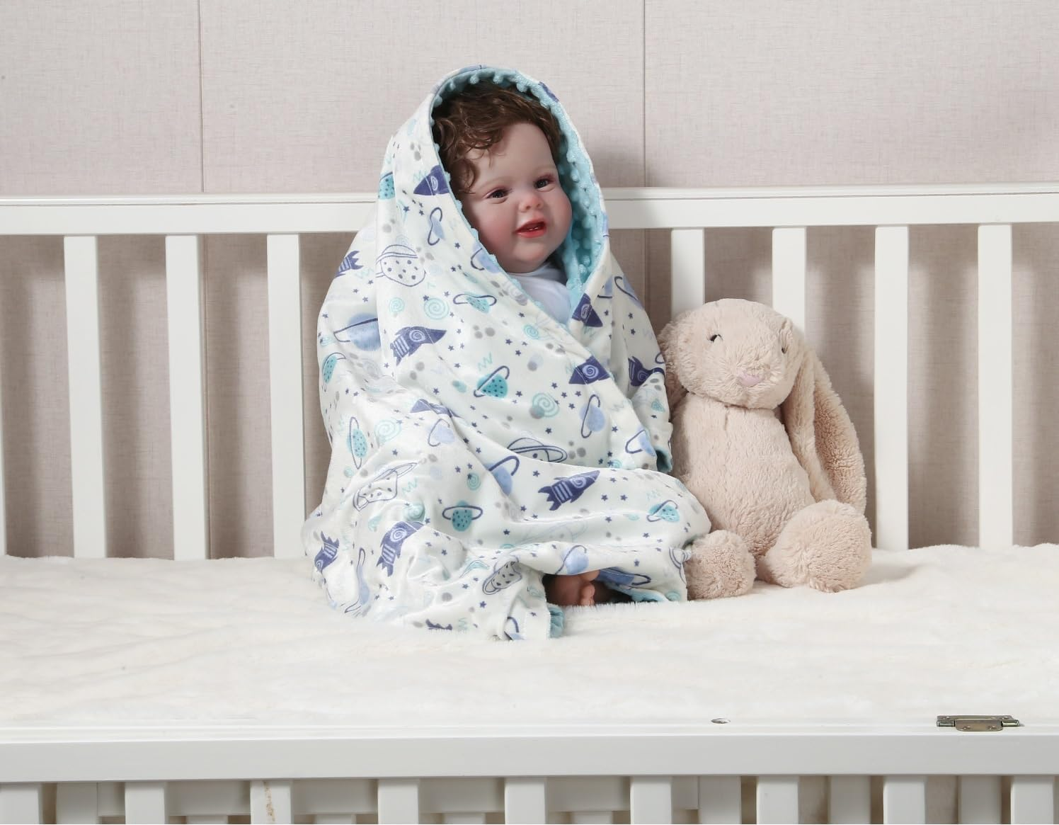 CREVENT Minky Baby Blanket for Girls Boys, Soft Plush Receiving Blanket for Newborns - 76X102Cm (Space) image number 1