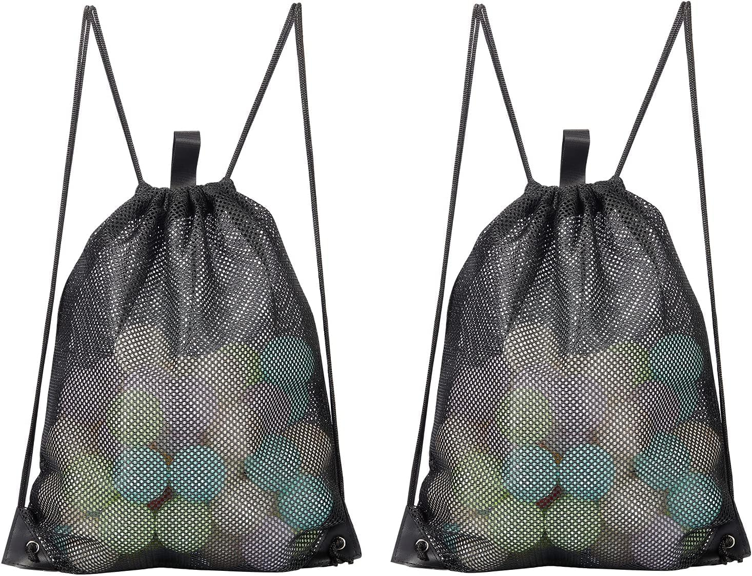 2-Pack Mesh Drawstring Bag, Mesh String Bag for Gym Laundry Seashell and Beach Finds, Mushroom Hunting Bag (Black, One Size) image number 6