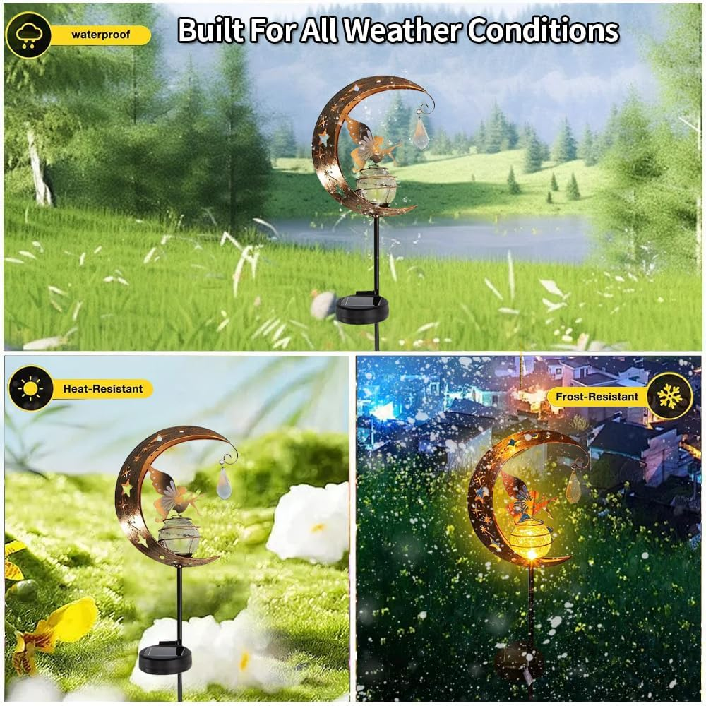 YZYOE Sun-Powered Moonflower Fairy Crystal Lamp, Garden Decoration Iron Beautiful Fairy Crystal Ground Lights, Wireless Sunset to Dawn LED Lamp Waterproof