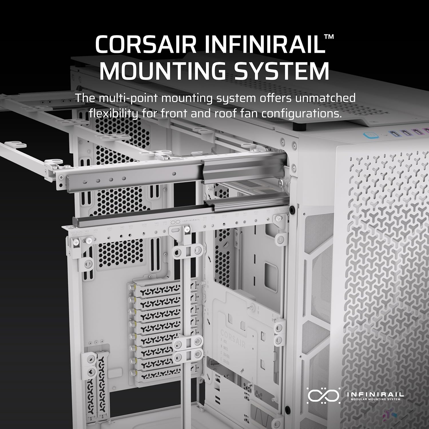 CORSAIR 9000D RGB Airflow Super Full-Tower PC Case &ndash; Fits up to 18X 120Mm, 7X 140Mm, or 4X 200Mm Fans &ndash; Infinirail&trade; Fan Mounting &ndash; Icue Link System Hub Included &ndash; No Fans Included &ndash; White - Black image number 5