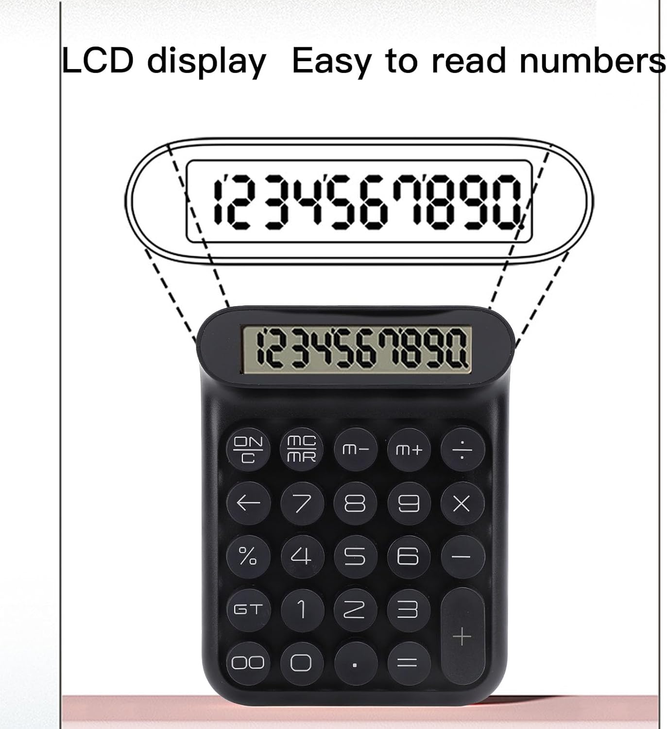 Mechanical Switch Calculator, LCD Display, Big Buttons, Cute Aesthetic Desktop Calculator, Blue Switch, Battery Powered, for Business Office (Black)