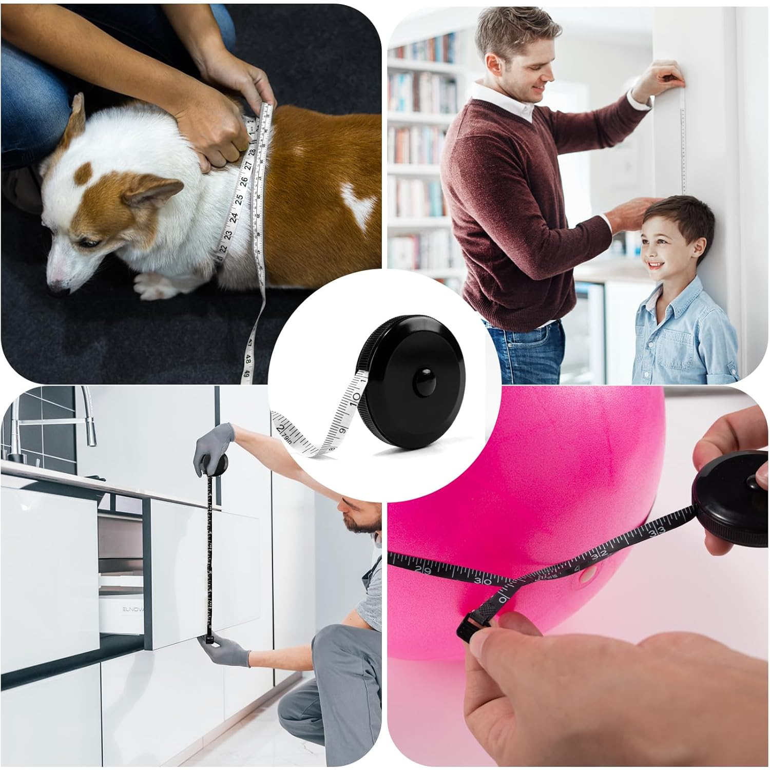 1 Pack Soft Tape Measure Retractable Measuring for Body Fabric Sewing Tailor,Black Sewing Tape Measures,Small Push Buttondouble Scales Rulers 79-Inch 2 Meter(Black White) image number 2