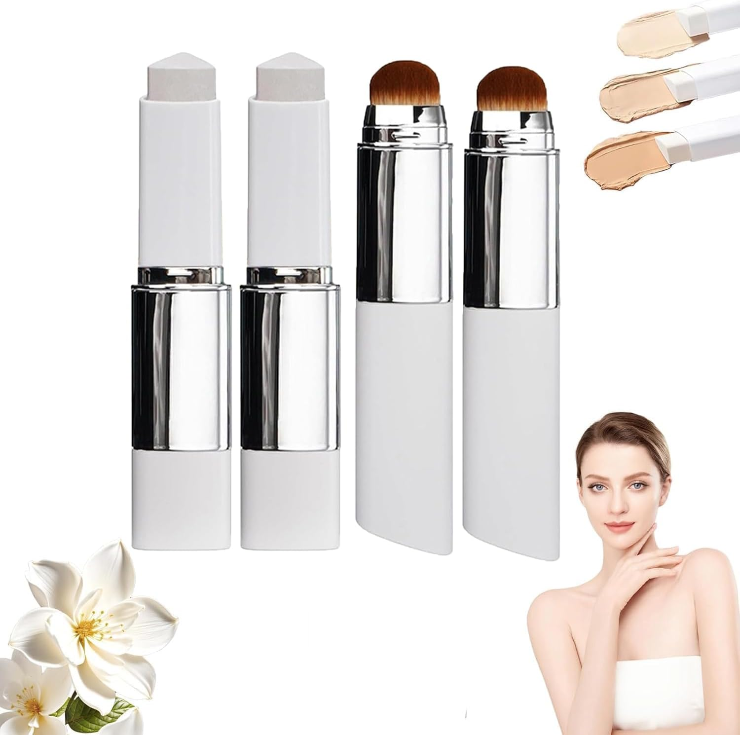 Korean Color Changing Cover Cream Stick, Color Changing Foundation Stick, Medium to Full Coverage Dewy Finish Base Makeup with Detachable Brush, Moisturizing Makeup (Medium)