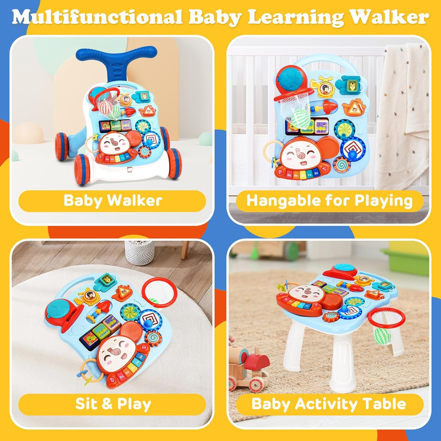2 in 1 Baby Walker, Educational Baby Activity Center with Detachable Game Panel, Toddler Push Toy with Music Learning Toy for Infant Boys Girls image number 3