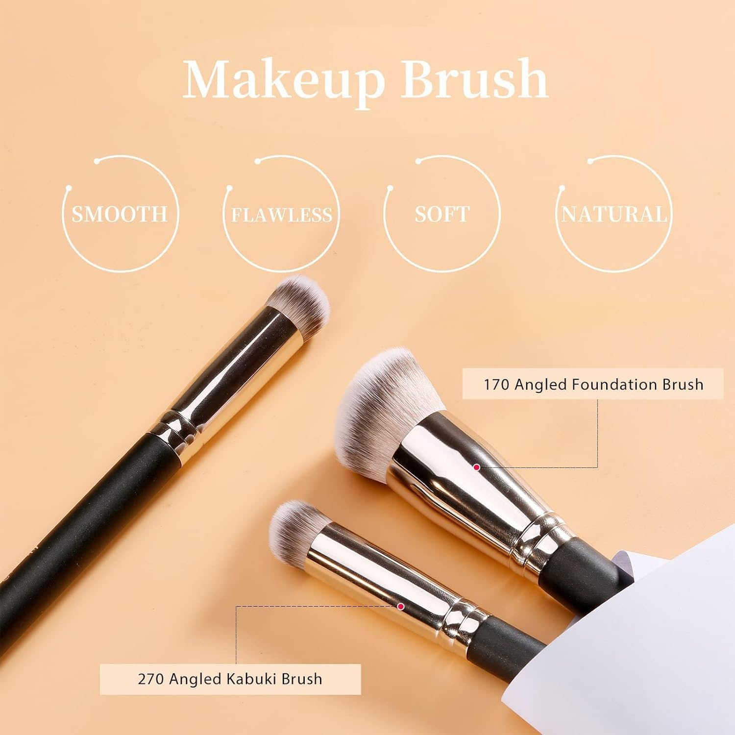 Under Eye Concealer Brush & Foundation Brush for Liquid Makeup, 2PCS Dense Synthetic Angled Blending for Makeup, Concealer Blending Brush, under Eye Concealer Brush Cream and Setting Powder image number 4